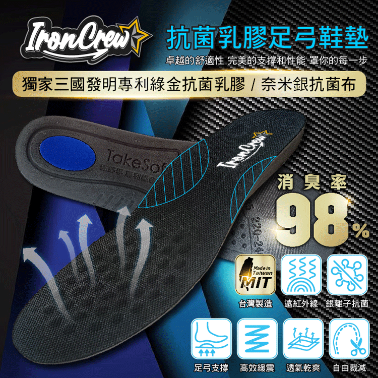 【IronCrew鐵血堂｜抗菌乳膠足弓鞋墊】