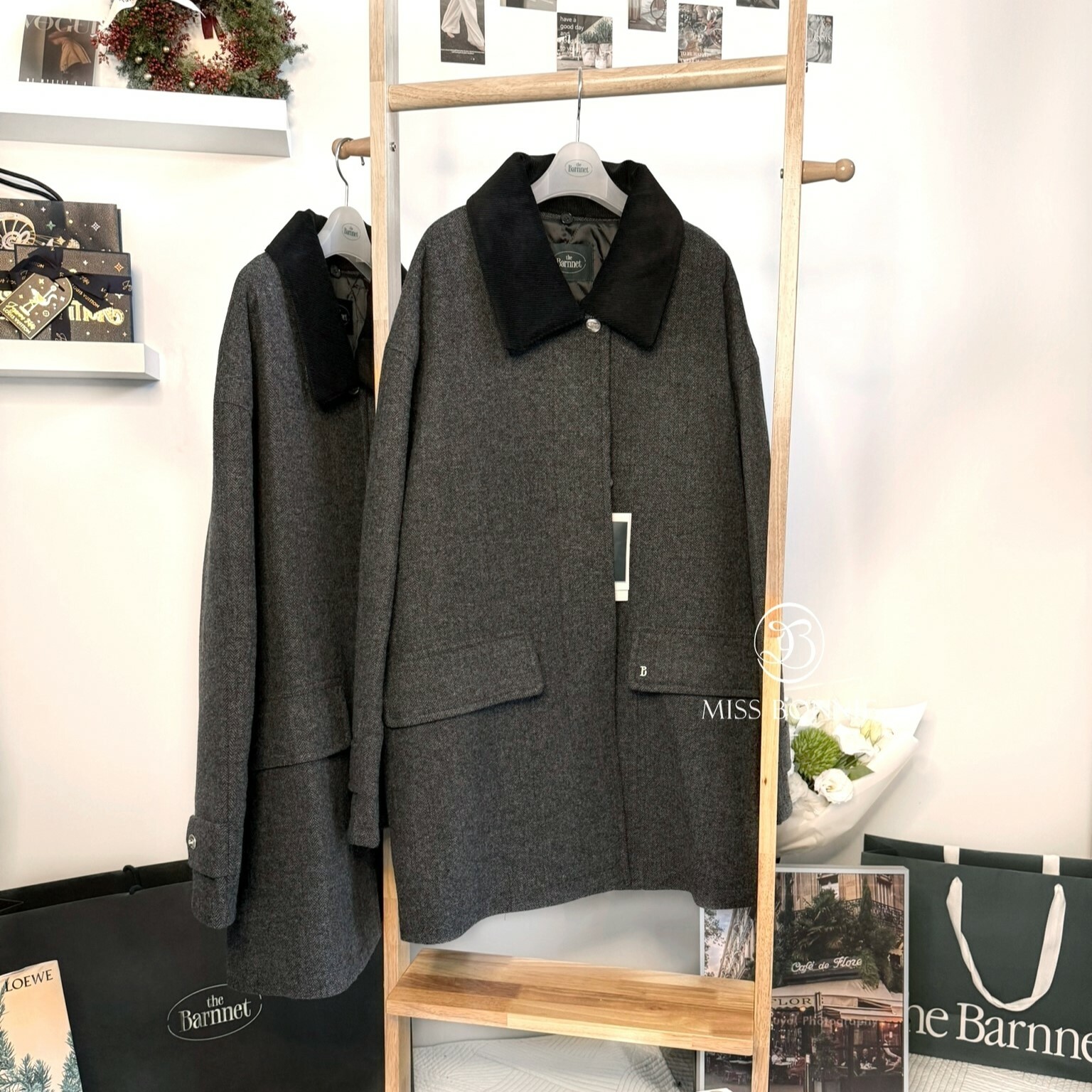 The Barnnet毛料拼色領風衣外套