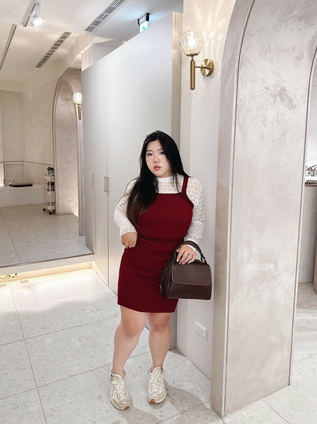 菱格紋高級感全透膚網紗上衣