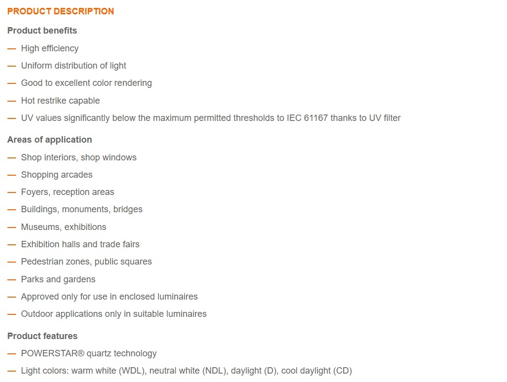 歐司朗 金鹵燈HQI-TS 150/WDL 150W 3000K RX7S-24