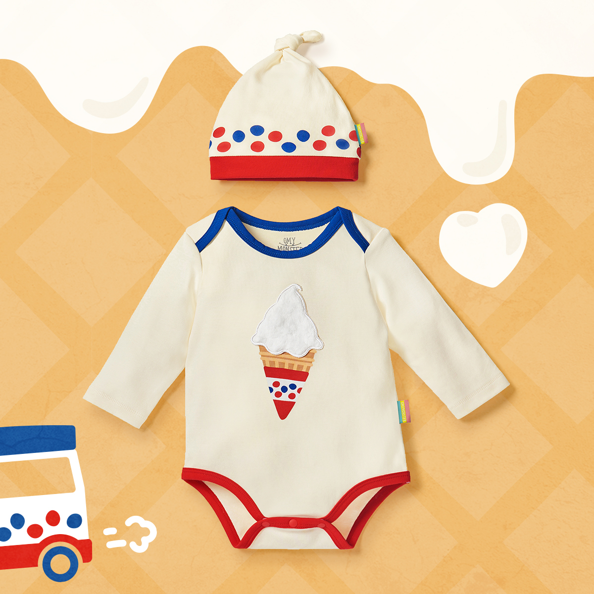 OMYMONSTER 富養雪糕寶寶長袖包屁衣連帽