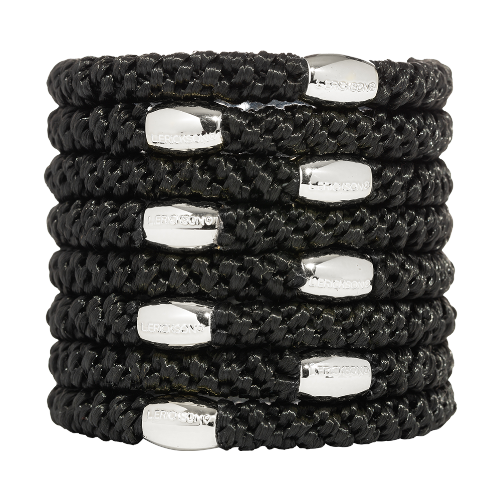 L. ERICKSON 彈力髮圈-8入〈經典黑／銀珠〉