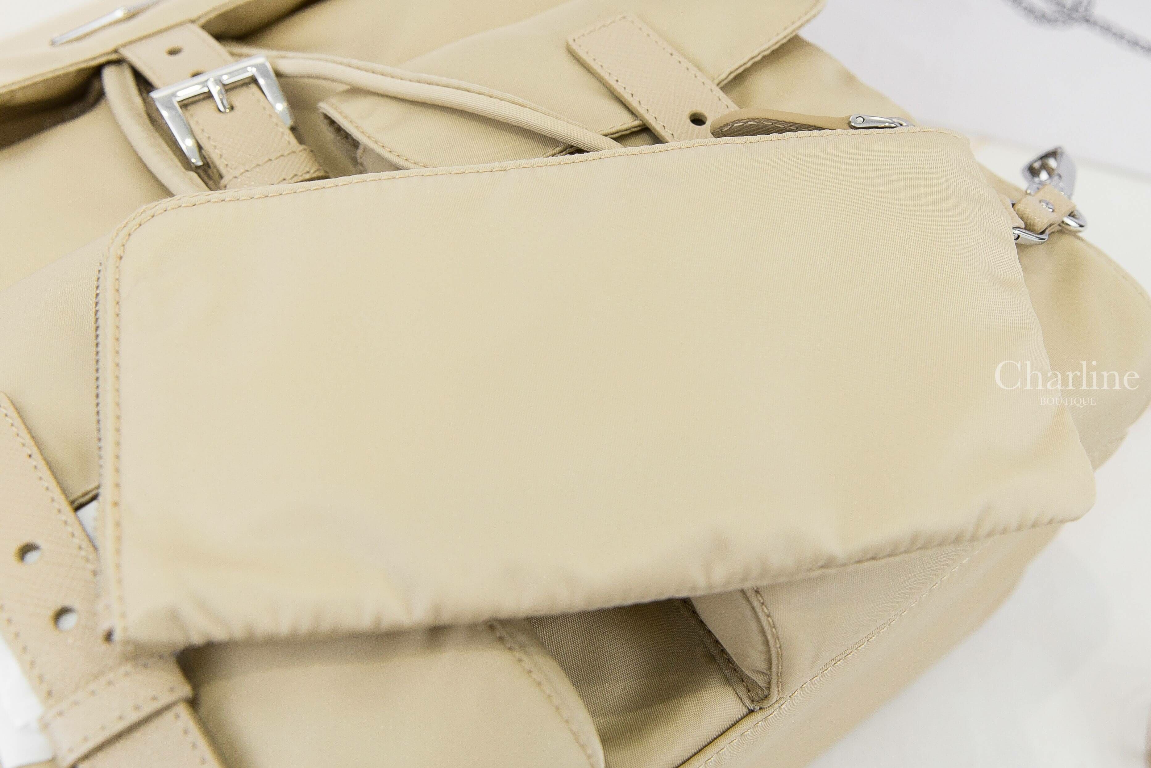 Prada Re-nylon Medium Backpack With Pouch 沙漠棕三角銀字Logo中型拉鍊小包超纖尼龍手提後背包-Charline Boutique 精品代購