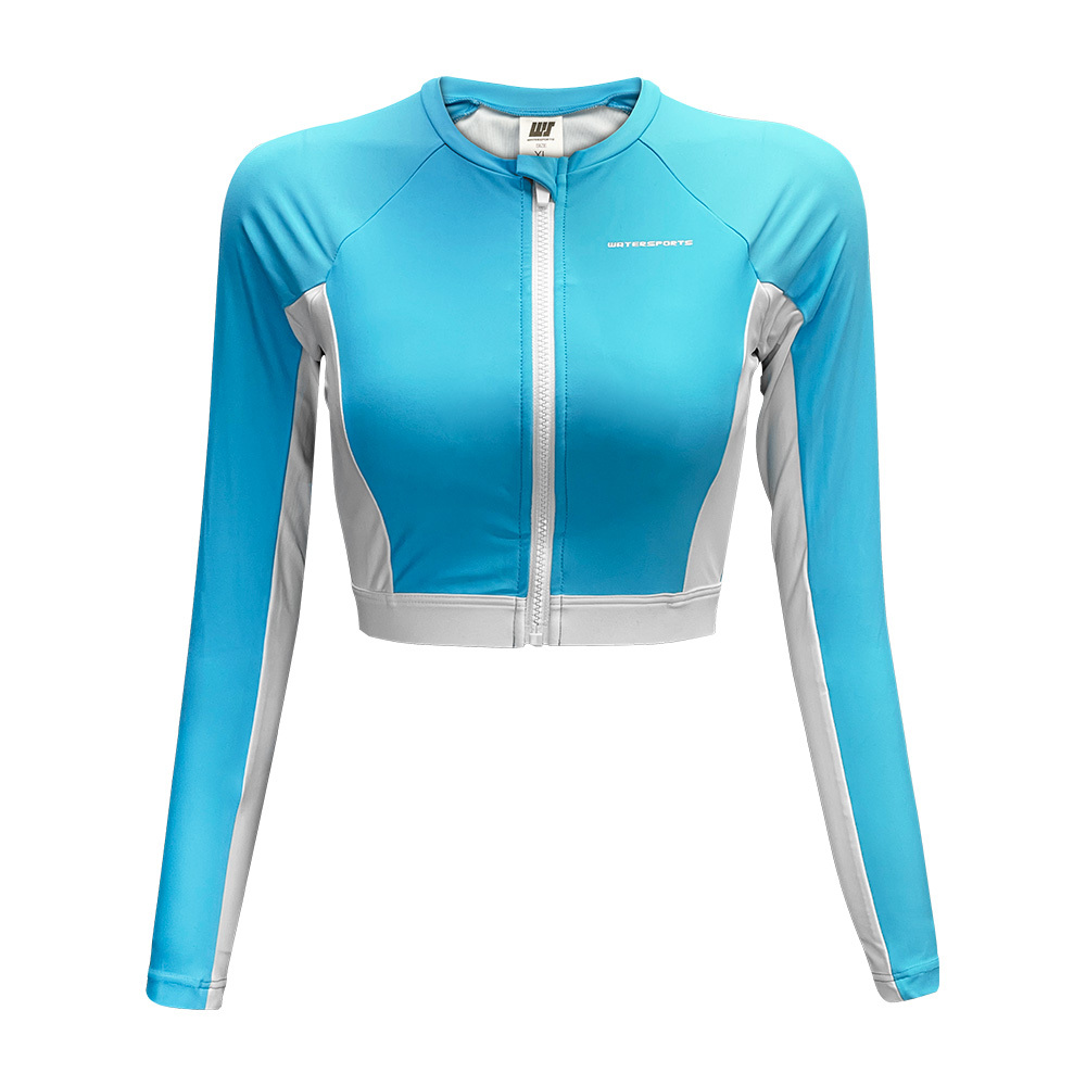 女士 Sea Dive 長袖露腰防曬夾克 - 淺藍/白