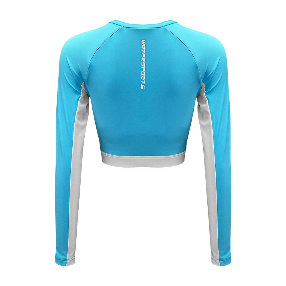 女士 Sea Dive 長袖露腰防曬套裝 - 淺藍/白