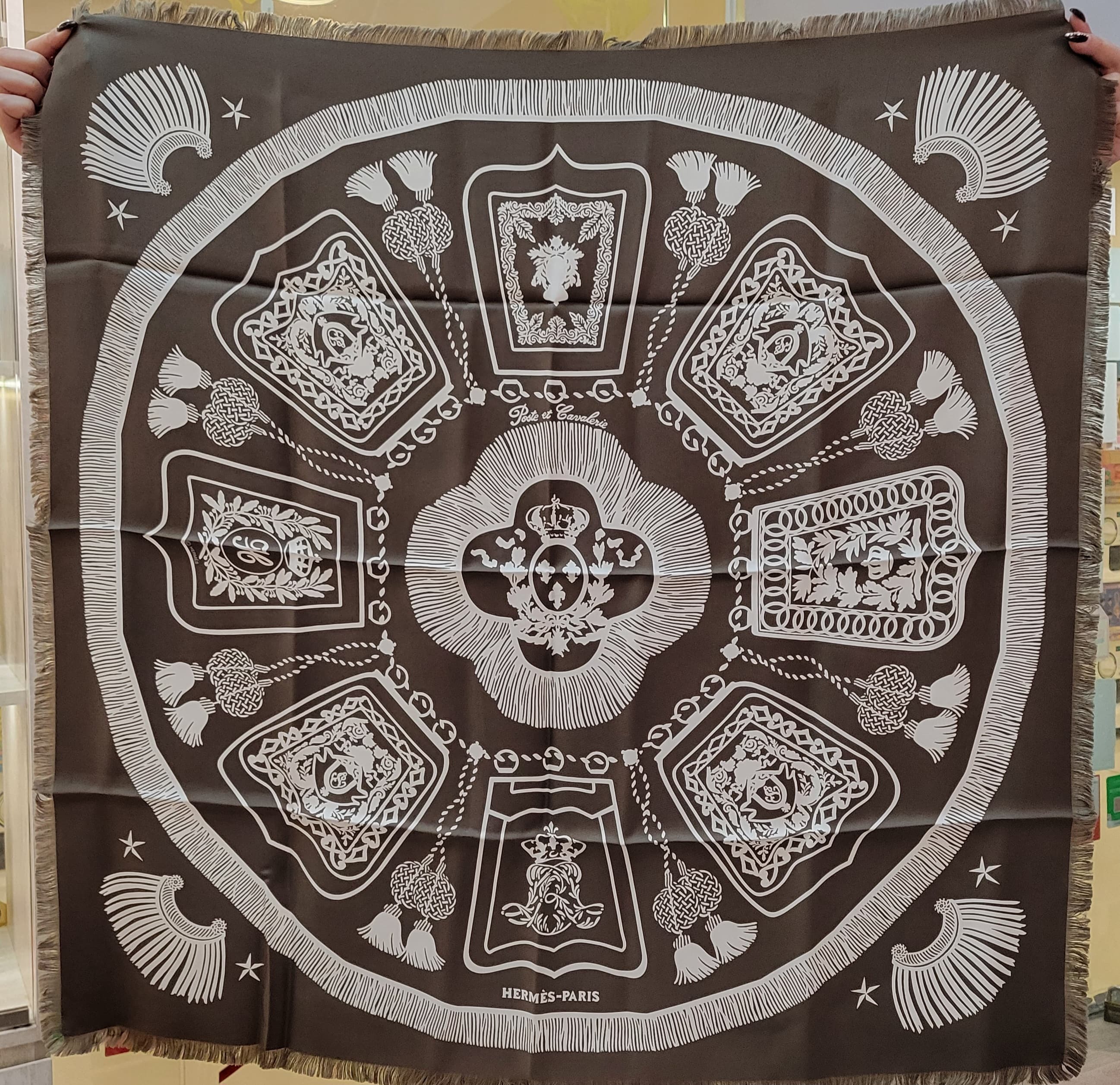 HERMES Poste et Cavalerie scarf 80 BASALTE/BLANC