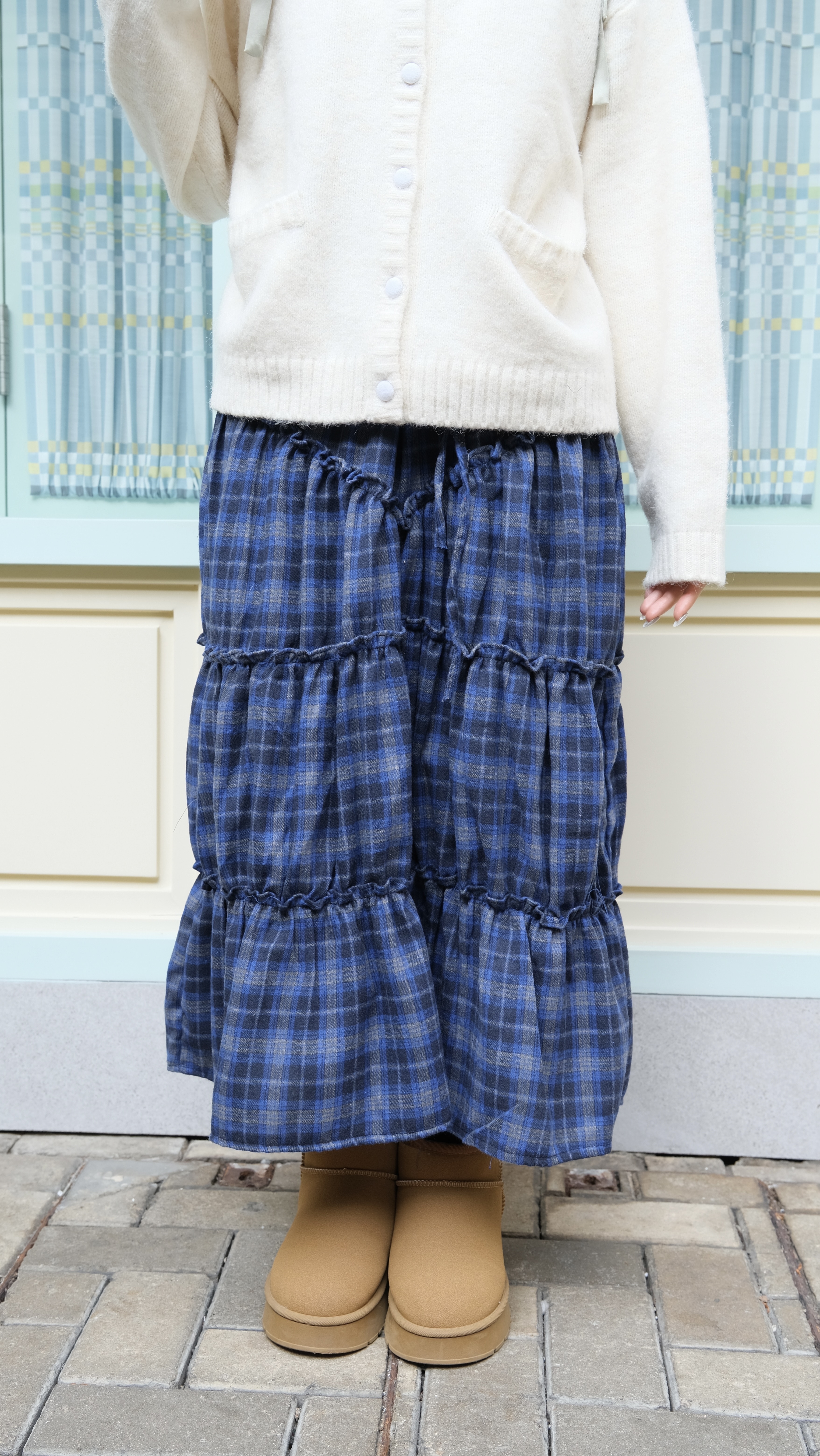 [兩色入] 格仔RUFFLE邊SK( Blue )