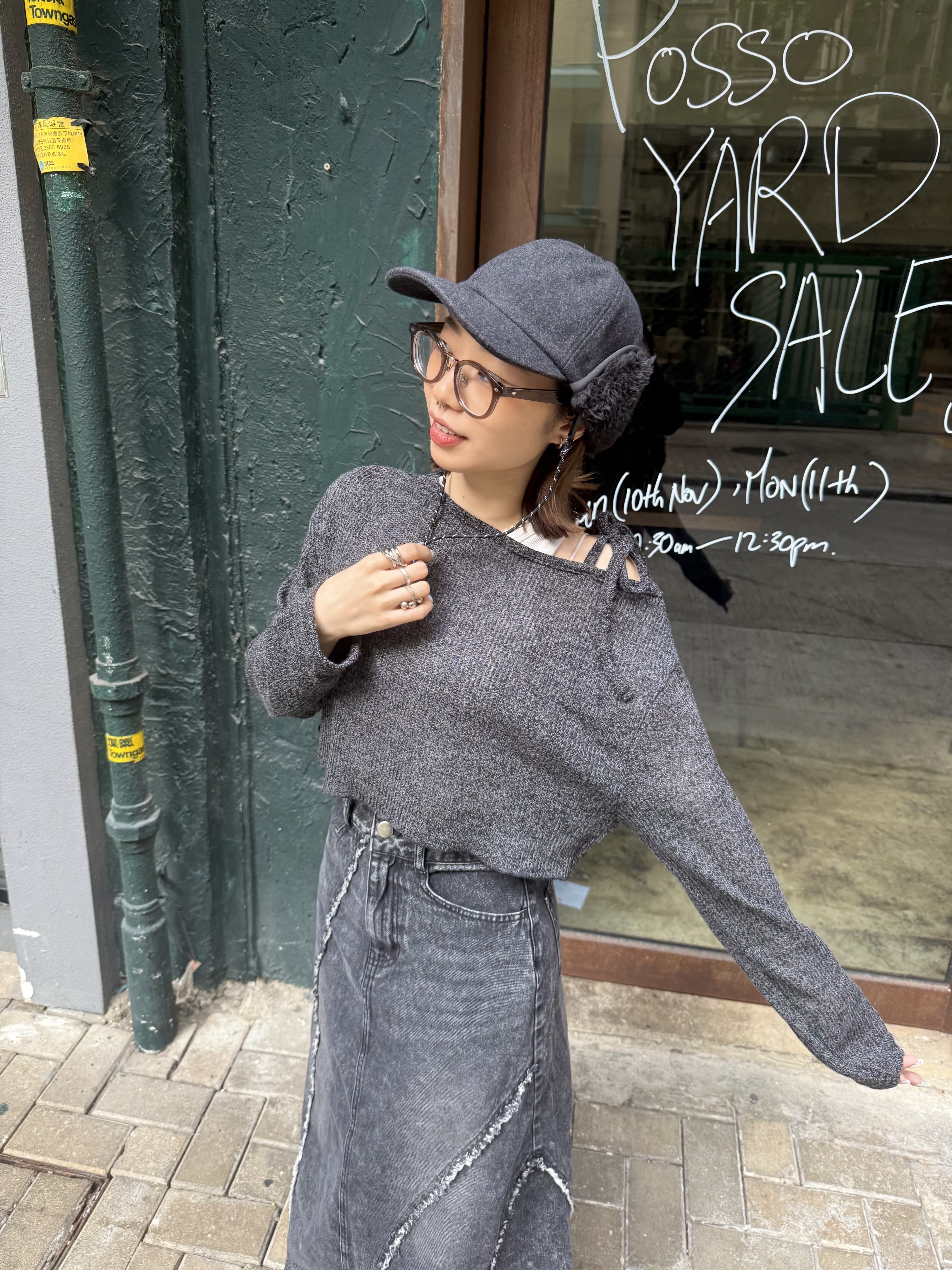 斜肩蝴蝶結短TOP