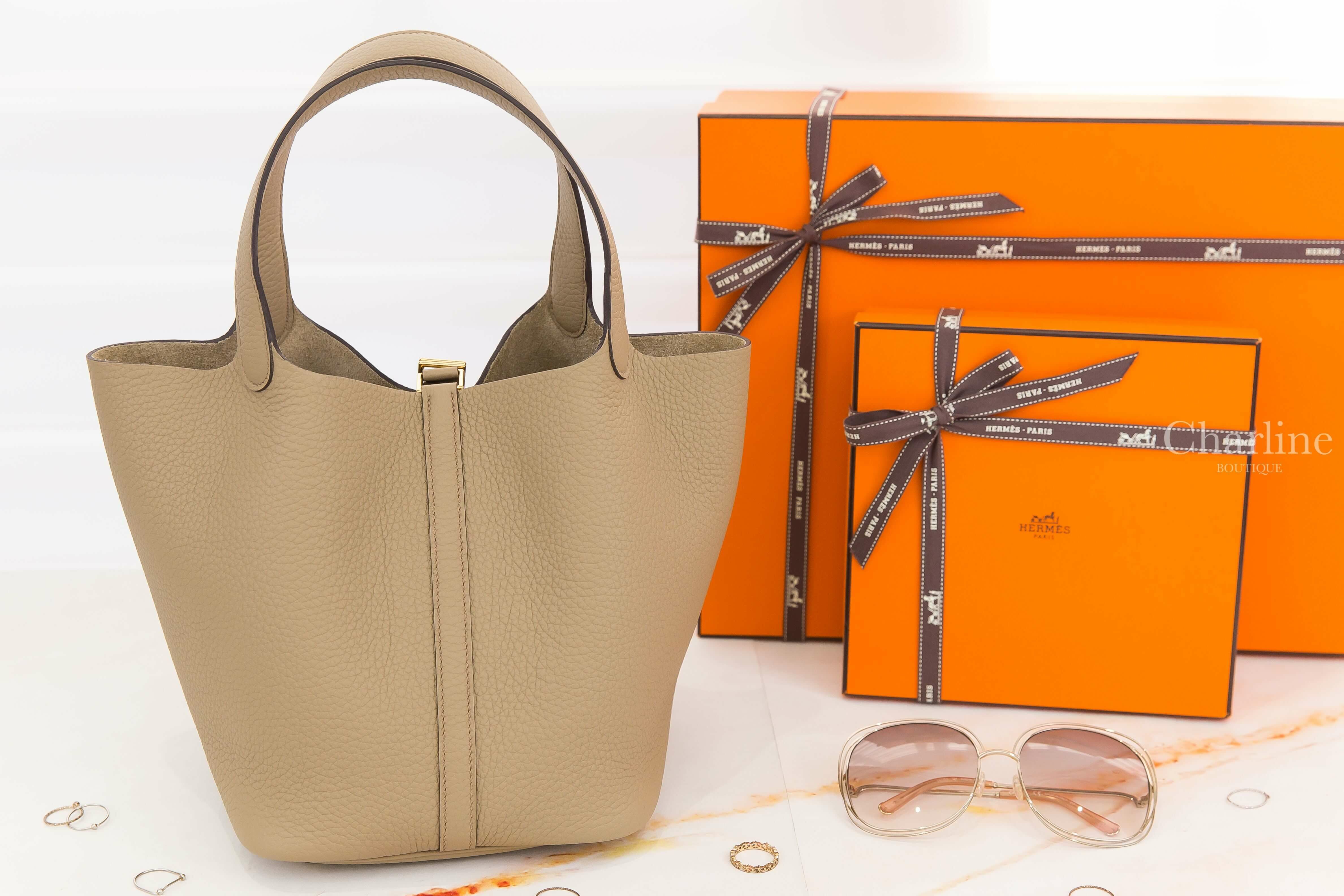 Hermès Picotin Lock 22cm 8Q Beige Marfa Taurillon Clemence 馬爾法米色金釦中型提把水桶包-Charline Boutique 精品代購