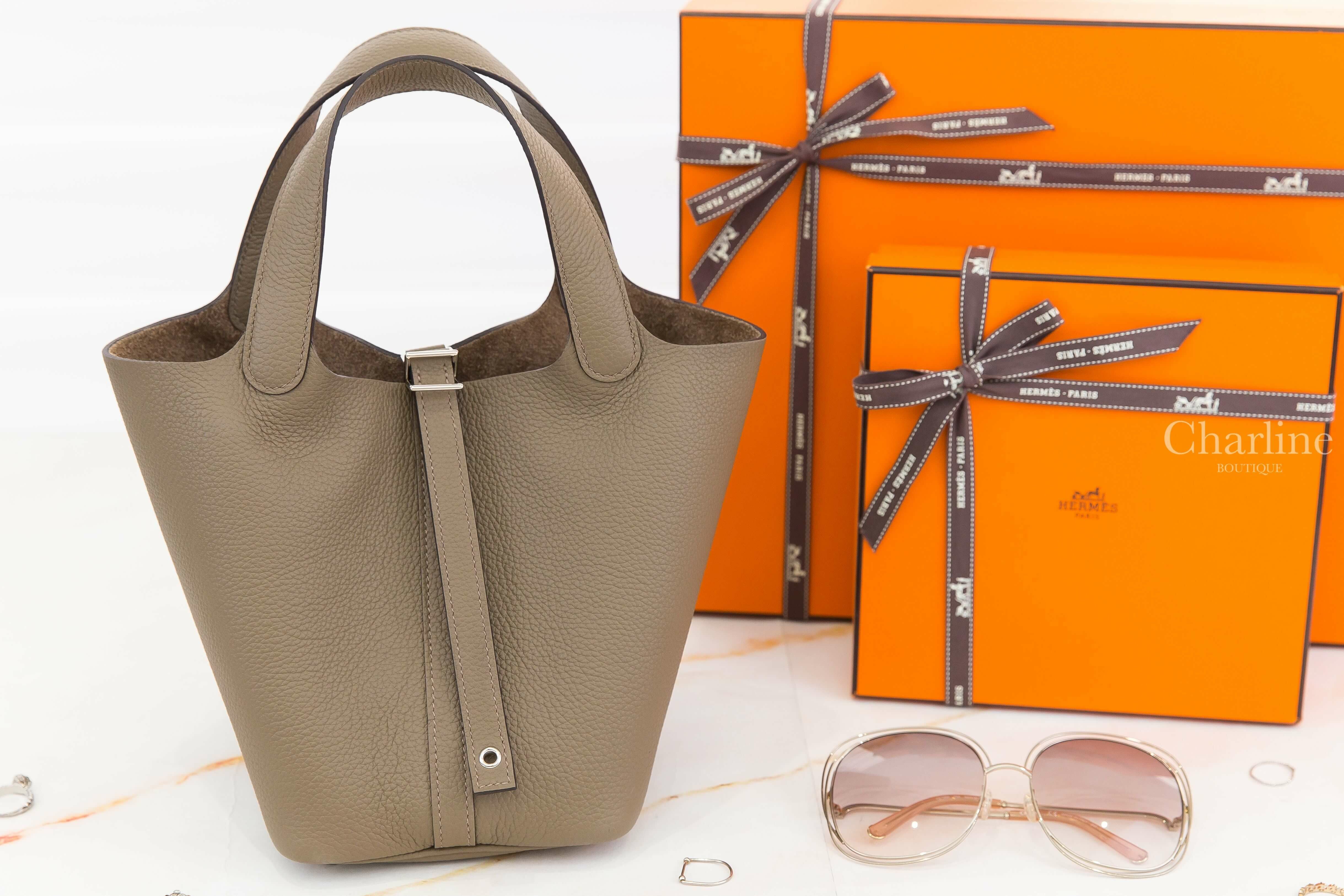 Hermès Picotin Lock 18cm M1 Origan Taurillon Maurice 牛至色銀釦小型提把水桶包-Charline Boutique 精品代購