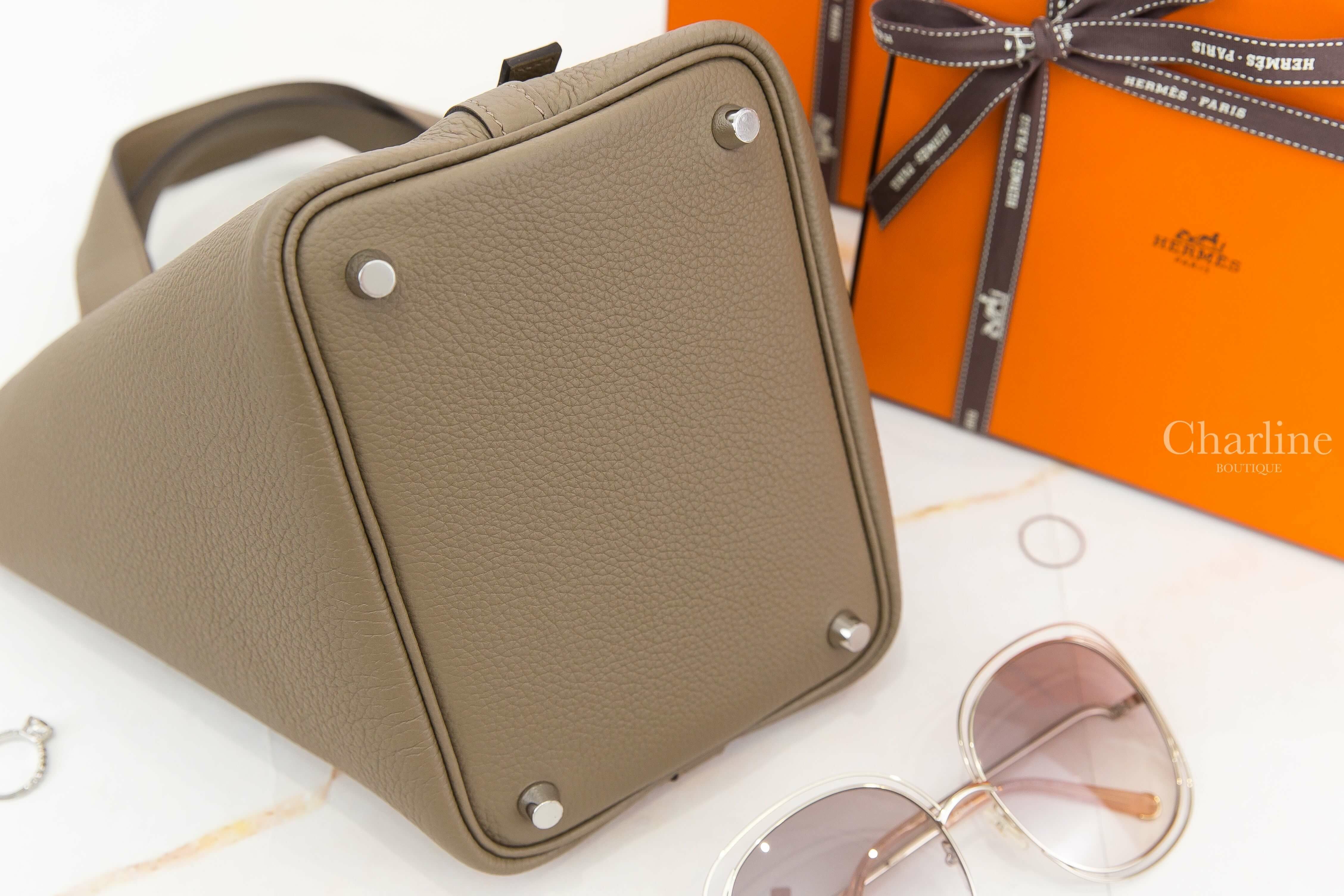Hermès Picotin Lock 18cm M1 Origan Taurillon Maurice 牛至色銀釦小型提把水桶包-Charline Boutique 精品代購