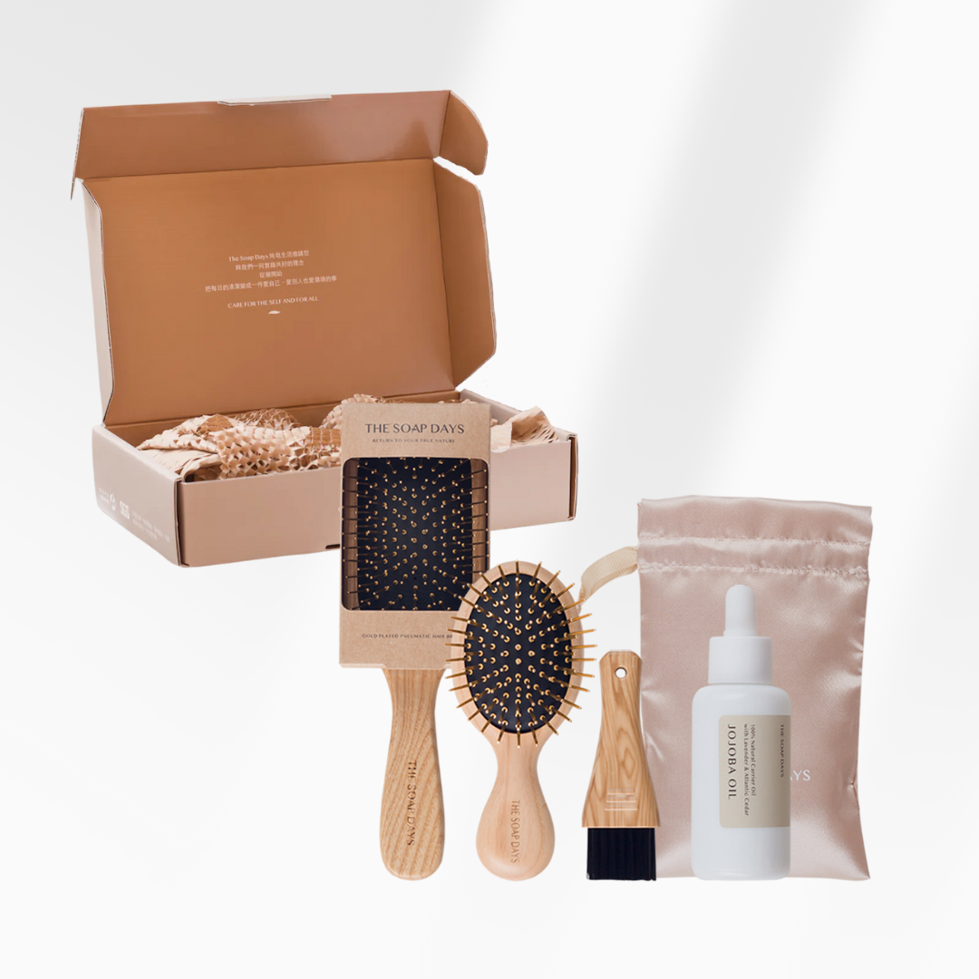 髮品全配保養植樹永續禮盒｜黃金梳大＋小、荷荷芭油（無矽靈護髮推薦）
