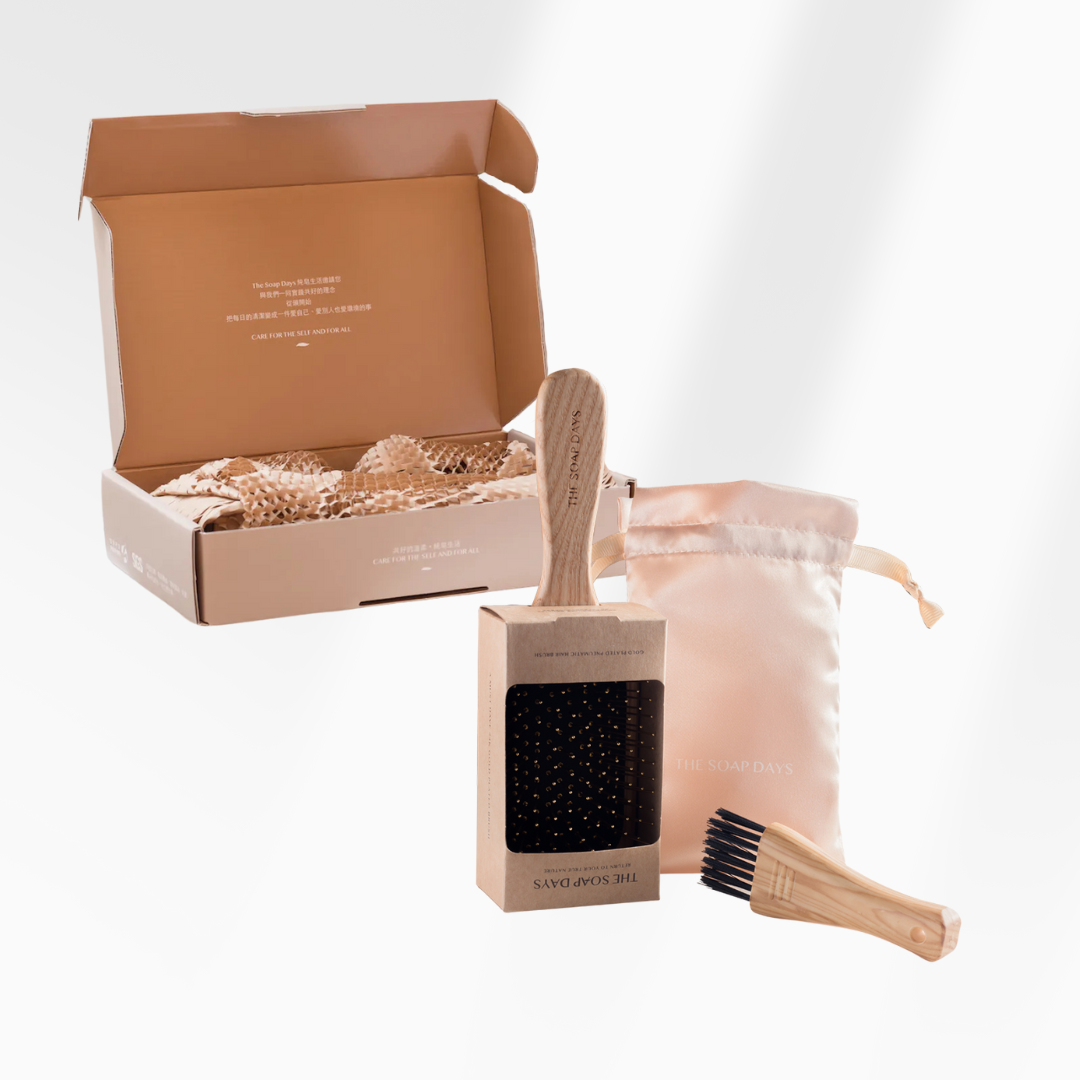 氣場提升組｜植樹黃金梳｜24k鍍金銅針按摩氣墊梳 （氣墊梳子清潔）植樹永續禮盒