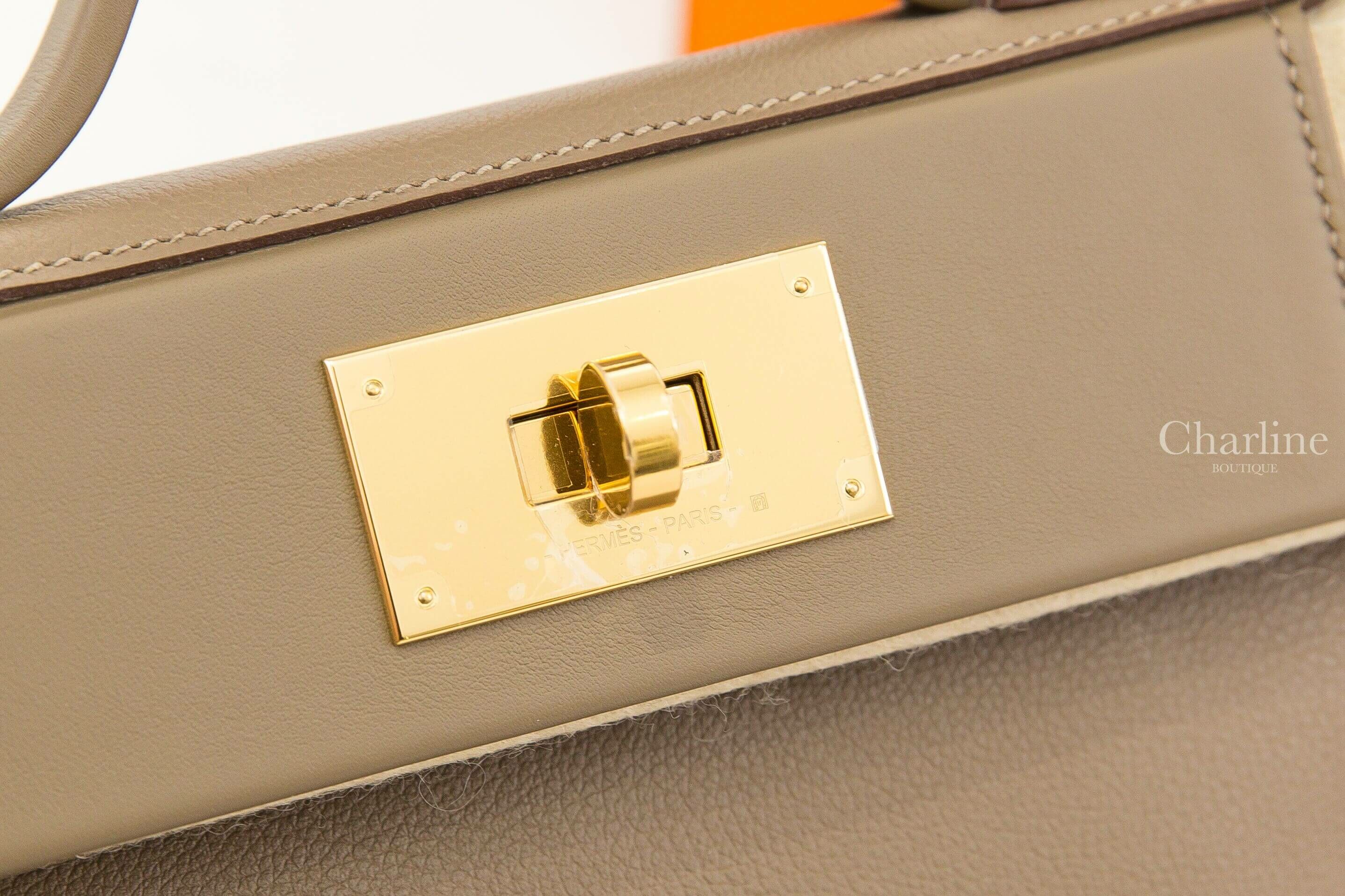 Hermès Mini Kelly 24/24 21 18 Etoupe Veau Togoa/Veau Swift 大象灰同色縫線金釦手提肩背包
