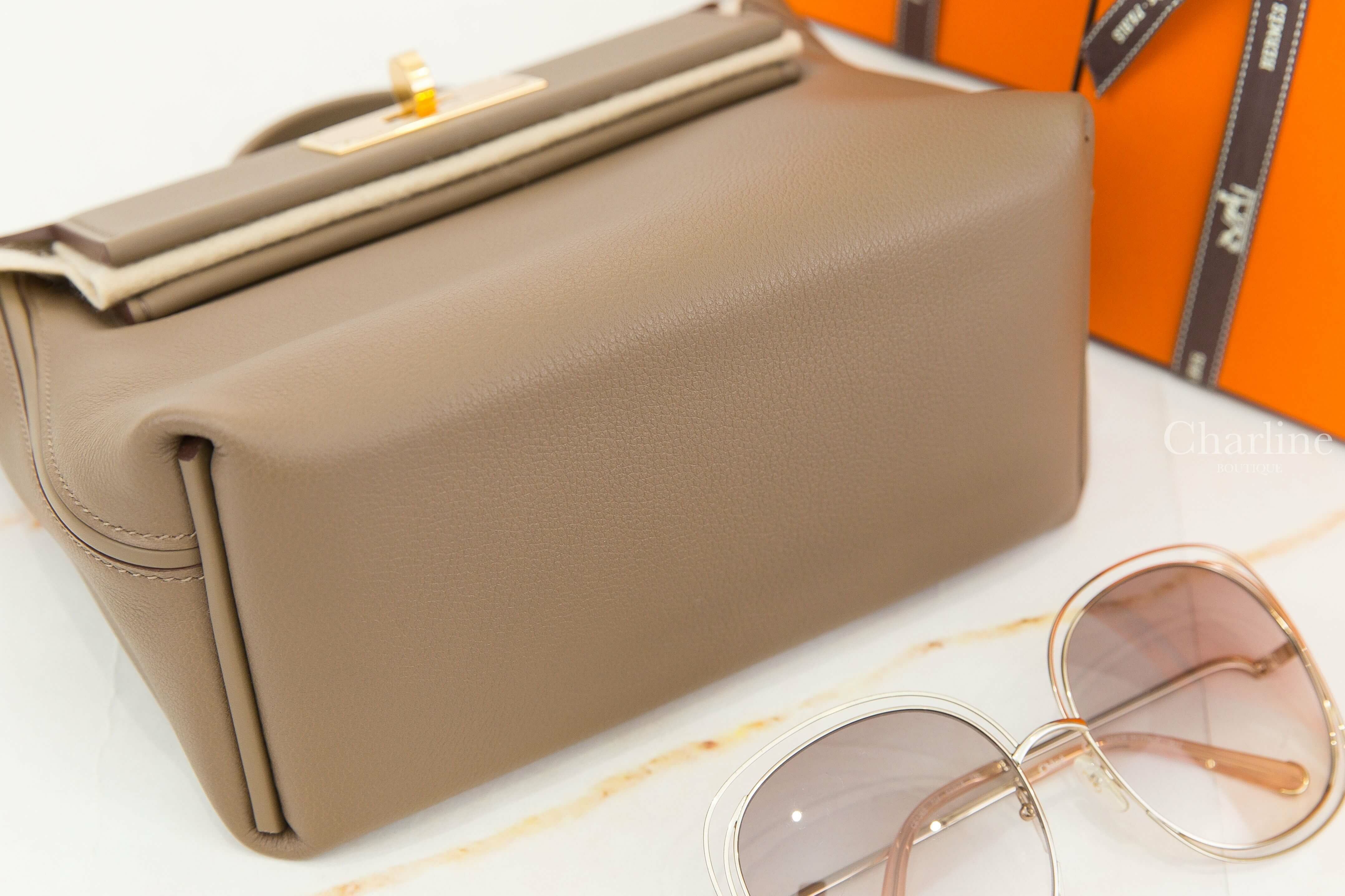 Hermès Mini Kelly 24/24 21 18 Etoupe Veau Togoa/Veau Swift 大象灰同色縫線金釦手提肩背包-Charline Boutique 精品代購
