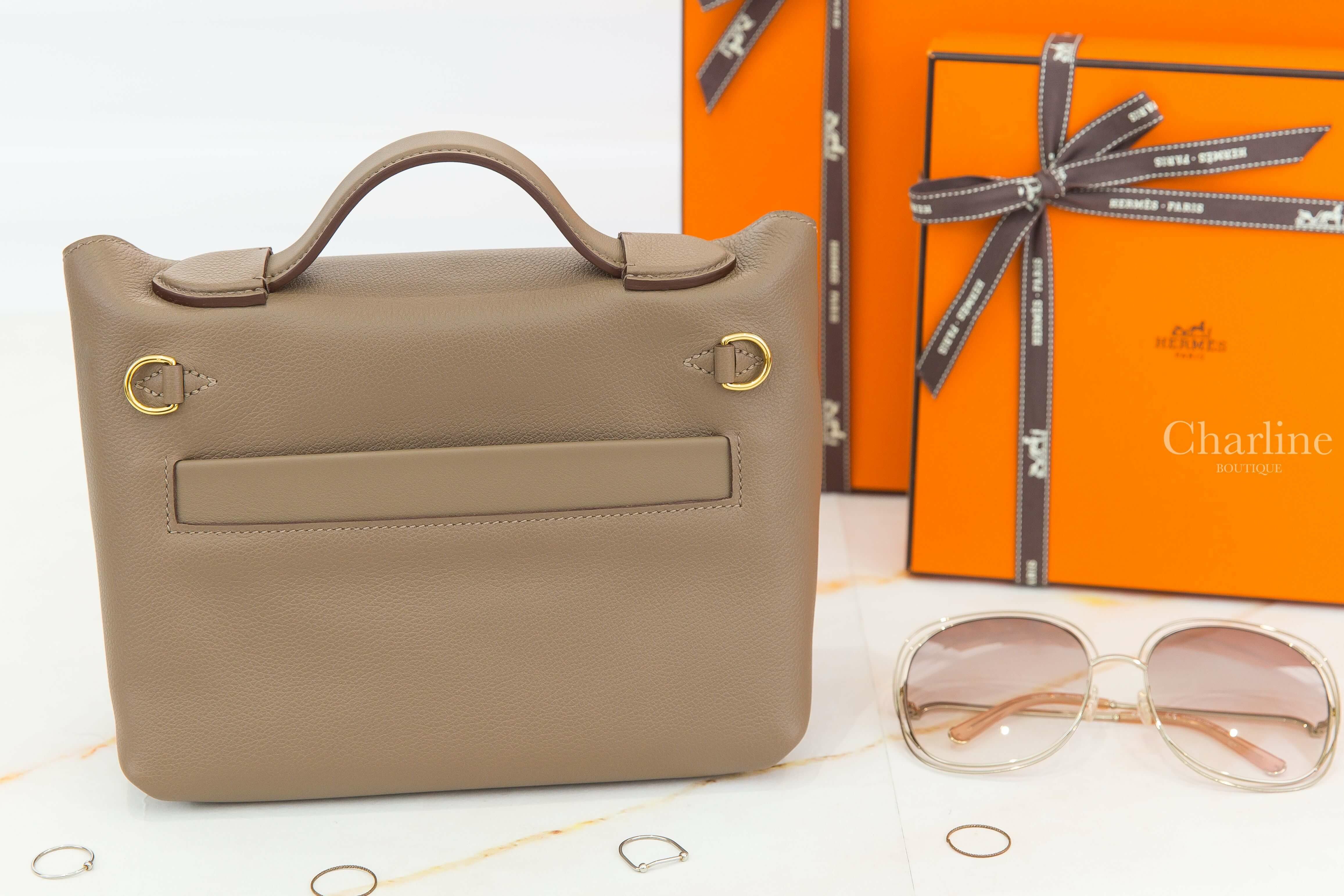 Hermès Mini Kelly 24/24 21 18 Etoupe Veau Togoa/Veau Swift 大象灰同色縫線金釦手提肩背包-Charline Boutique 精品代購