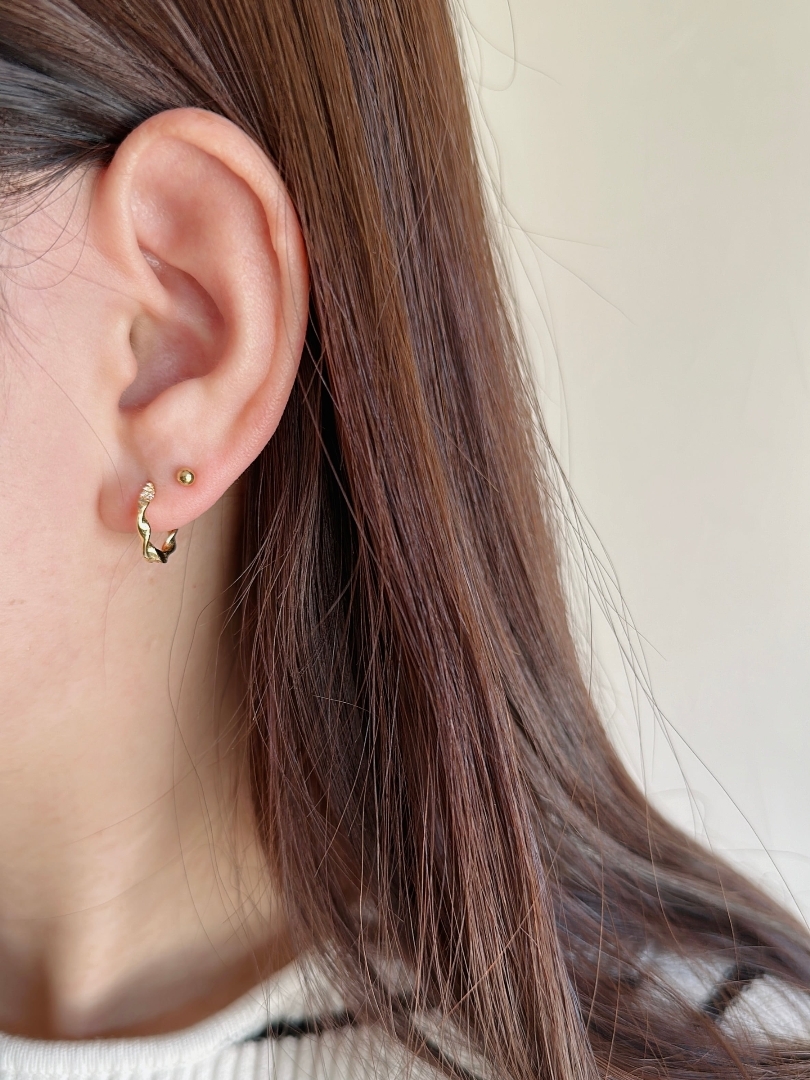 S925 part stone twist hoop pierce