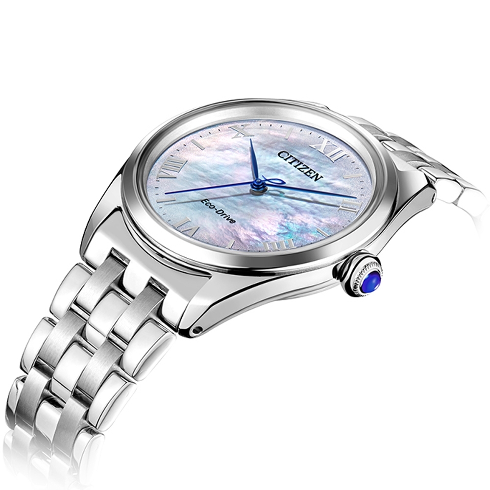 萬年鐘錶 - Citizen 星辰錶  L系列  白蝶貝錶盤光動能女錶  EM1140-80D 錶徑 33MM