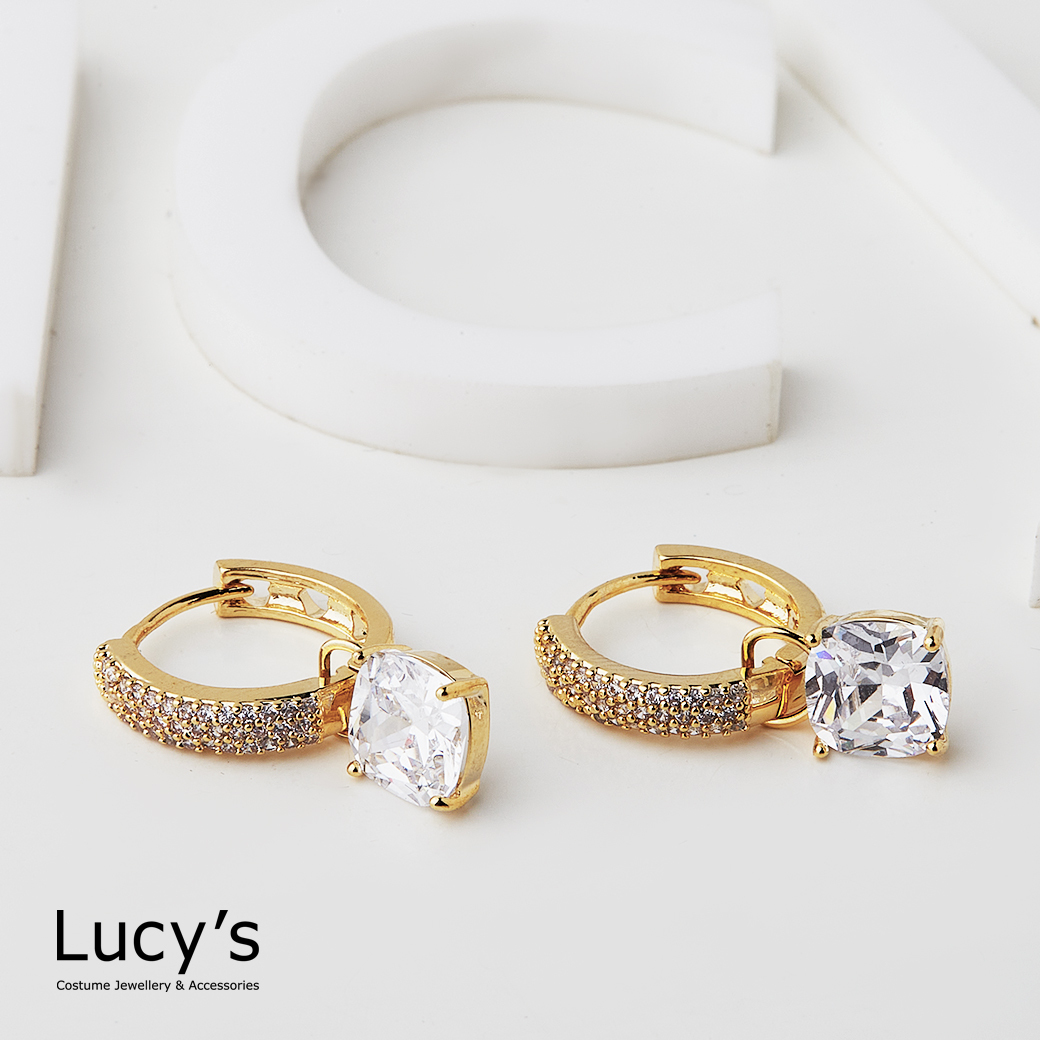 垂墜方鑽 易扣耳環 (二色) (120250/120251)