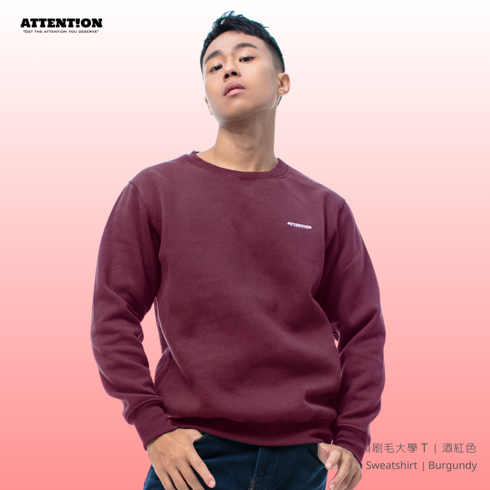 ATTN 圓領刷毛大學T【酒紅色】
