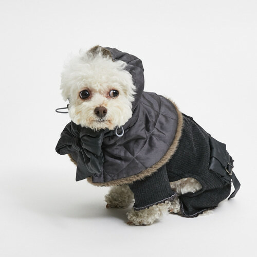 Louisdog 碳黑刷毛連帽披肩