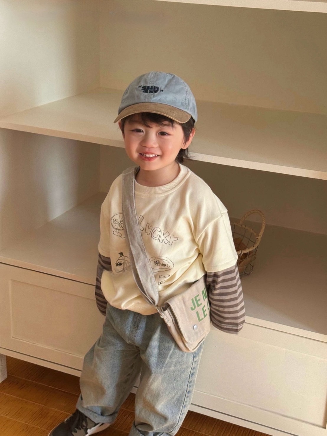 假兩件條紋袖T恤