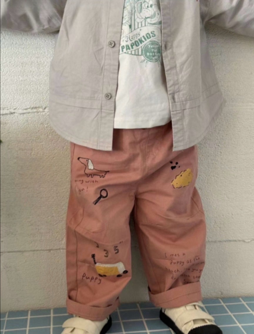 韓系卡通塗鴉休閒褲