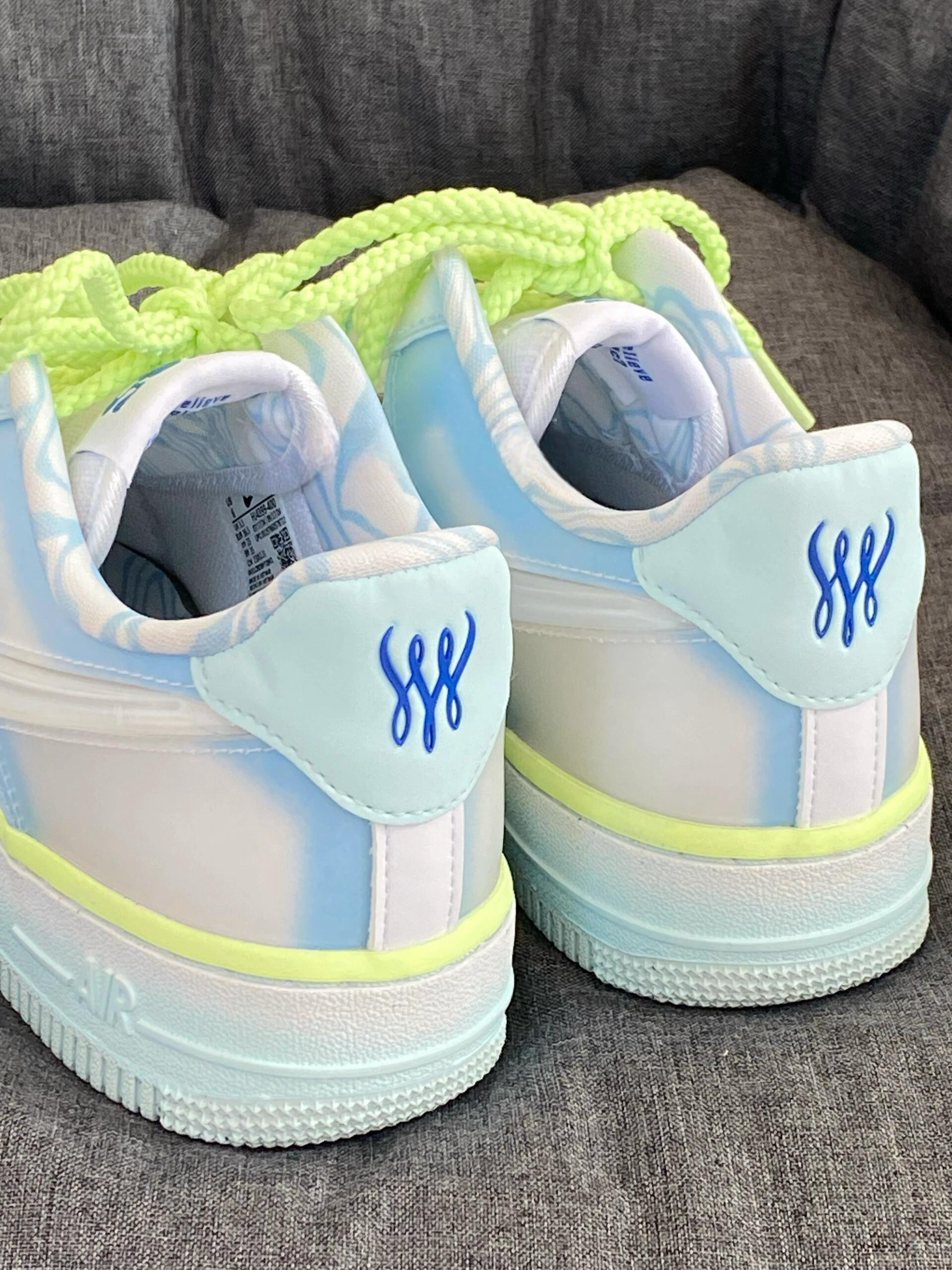 SWDC x Nike Air Force 1 AF1 冰塊漸層 白藍 螢光綠 果凍勾 麻繩鞋帶 暈染 女款 HJ4399-400/預購