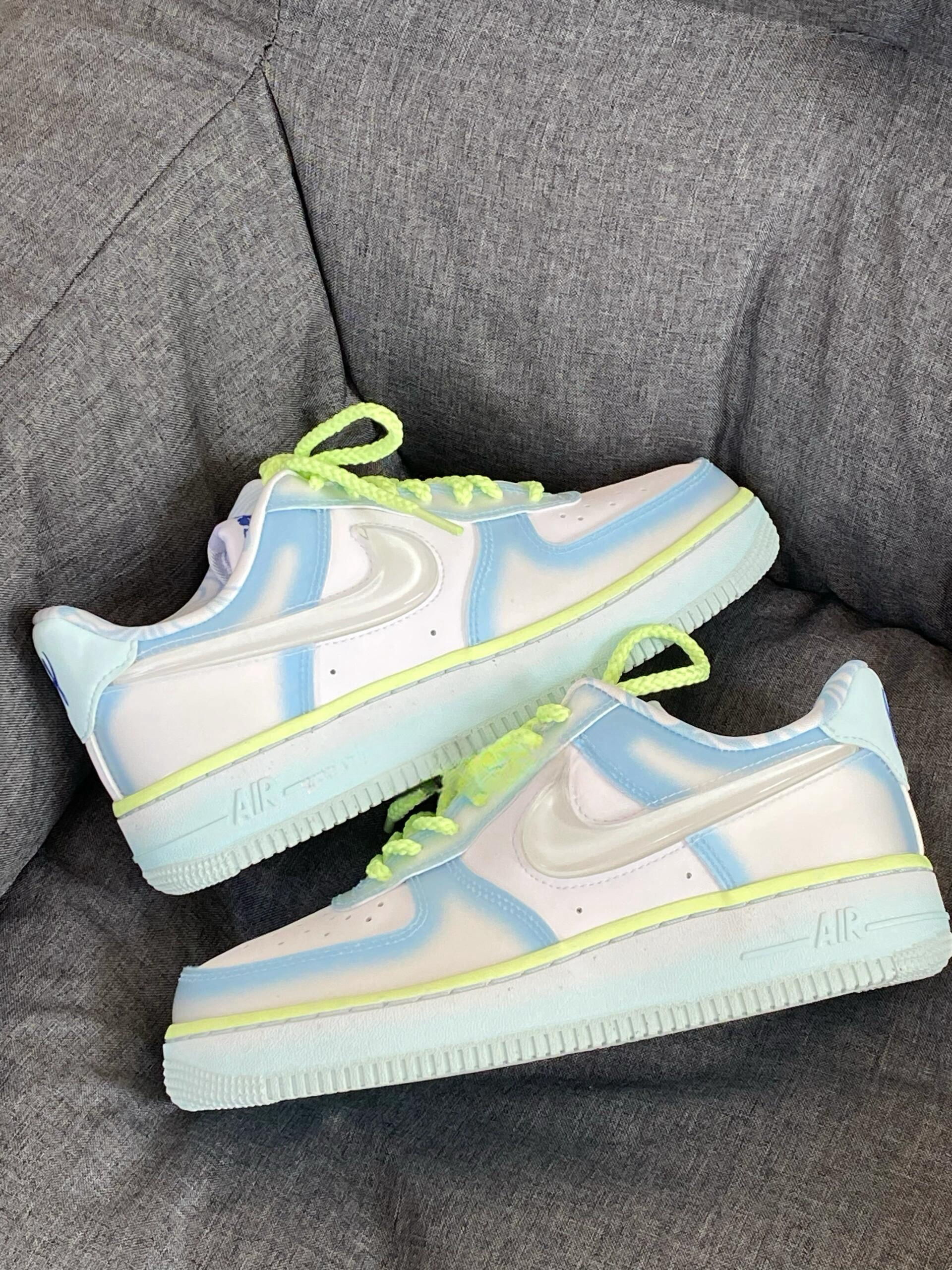 SWDC x Nike Air Force 1 AF1 冰塊漸層 白藍 螢光綠 果凍勾 麻繩鞋帶 暈染 女款 HJ4399-400/預購