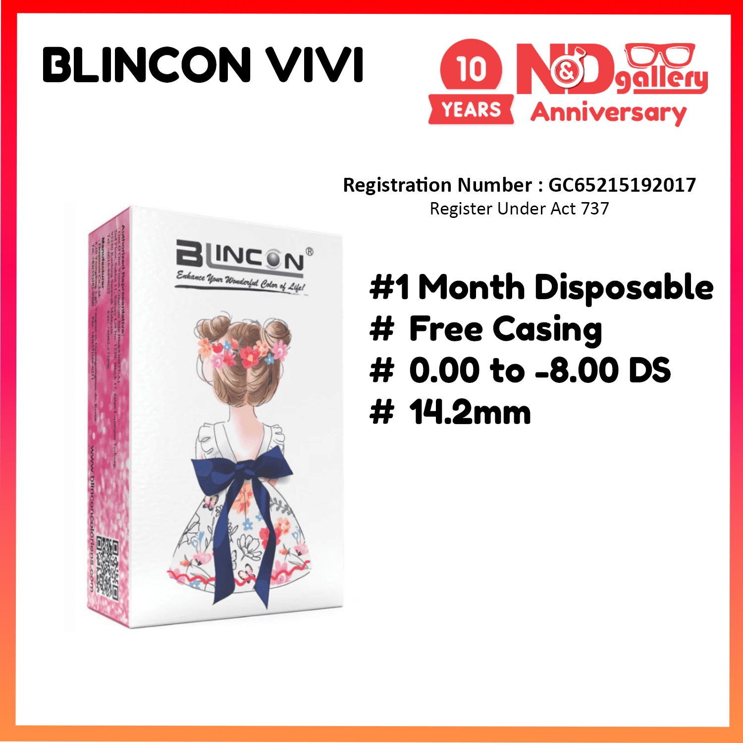 BlinCon Vivi 1 Month Color Contact Lens 2pcs/Box 0.00 to -8.00DS ( Lime/Peridot)