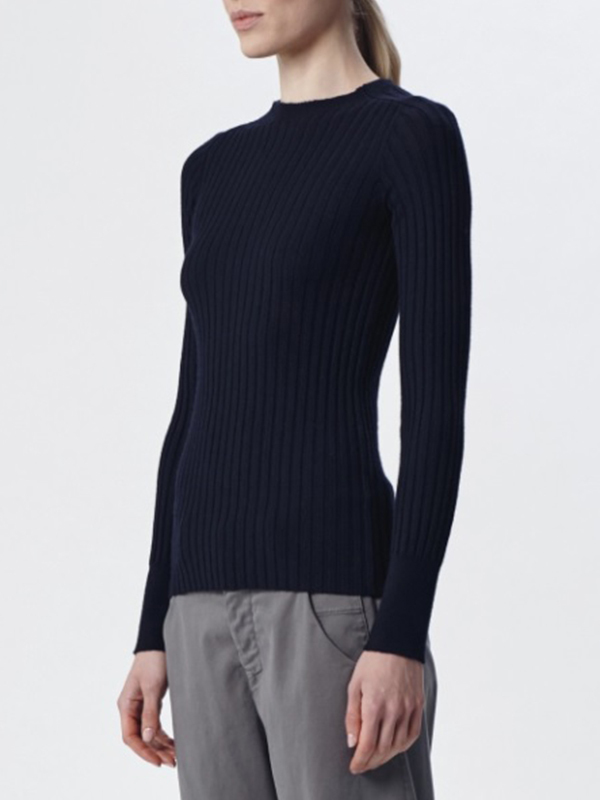 TRANSIT 羅紋圓領長袖上衣(深藍)