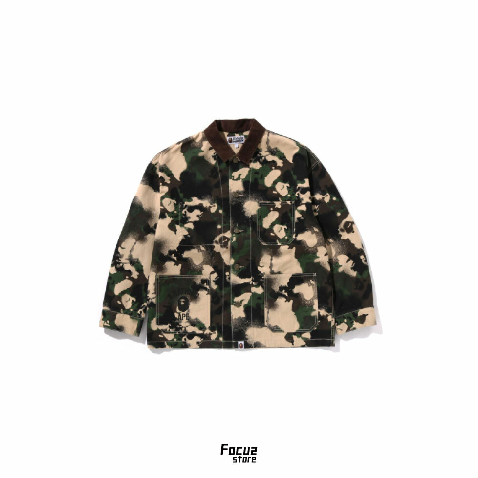 【Focus Store】預購 A Bathing Ape Map Camo Work Jacket "Army Green" 滿版猿人印花 工裝外套