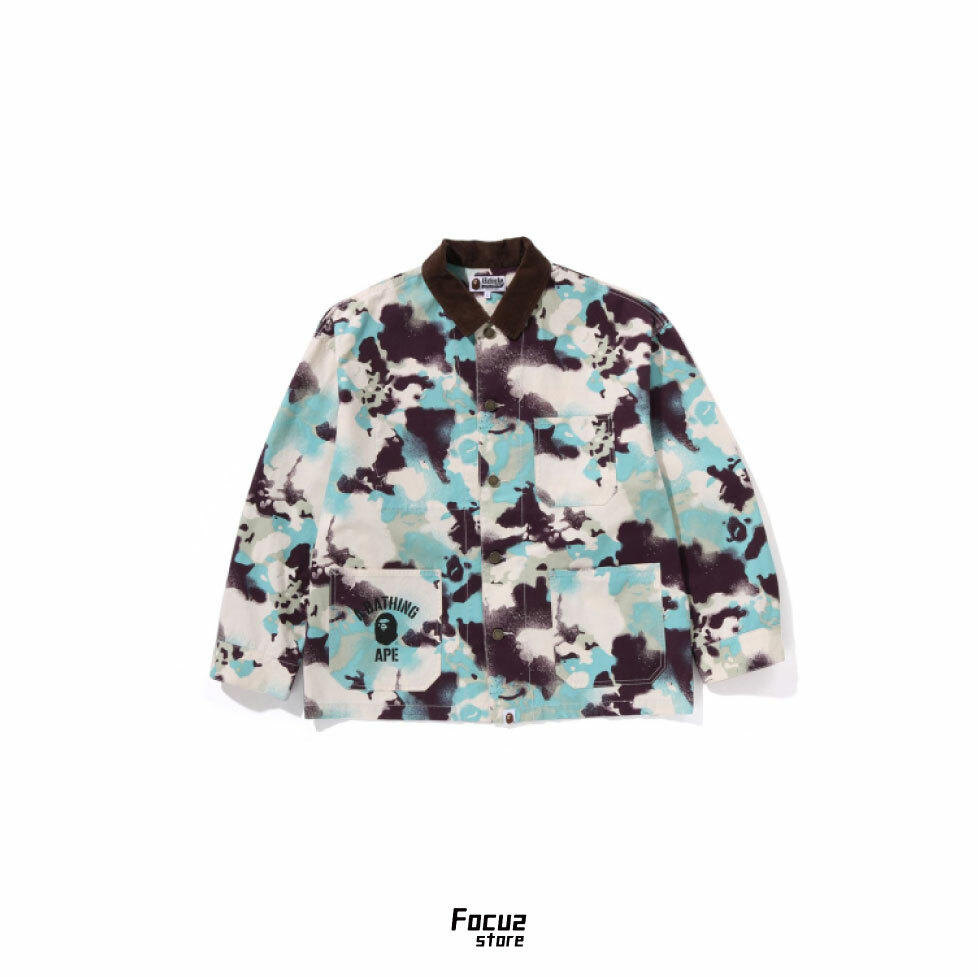 【Focus Store】預購 A Bathing Ape Map Camo Work Jacket "Light Blue" 滿版猿人印花 工裝外套