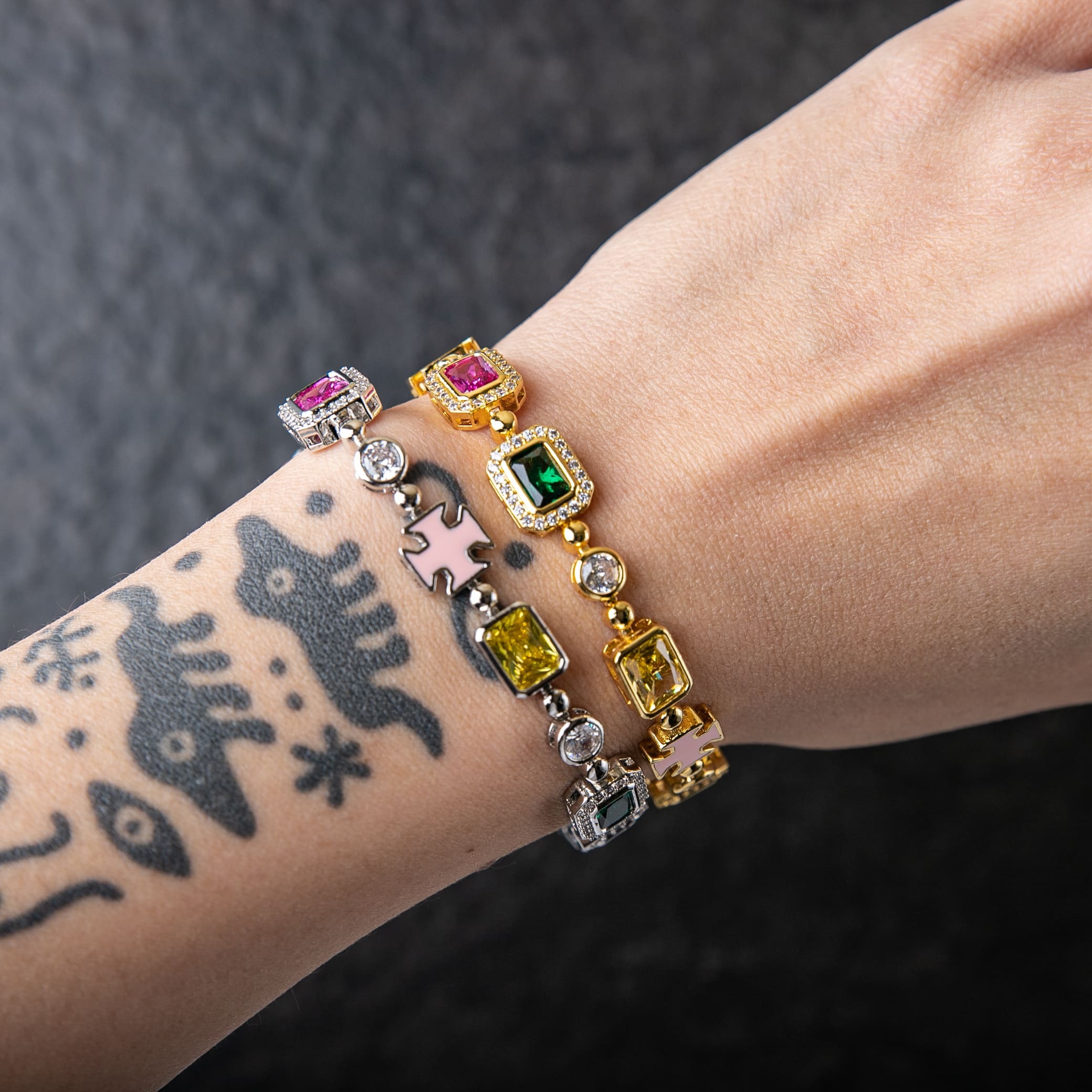 925純銀莫桑石10mm彩色中央寶石珐瑯十字架手鍊