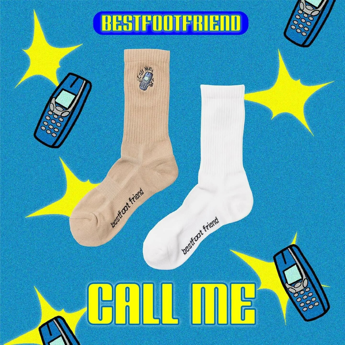 Best Foot Friend BFF Symptom Socks Call me 呼叫我 刺繡 長襪 沙 白