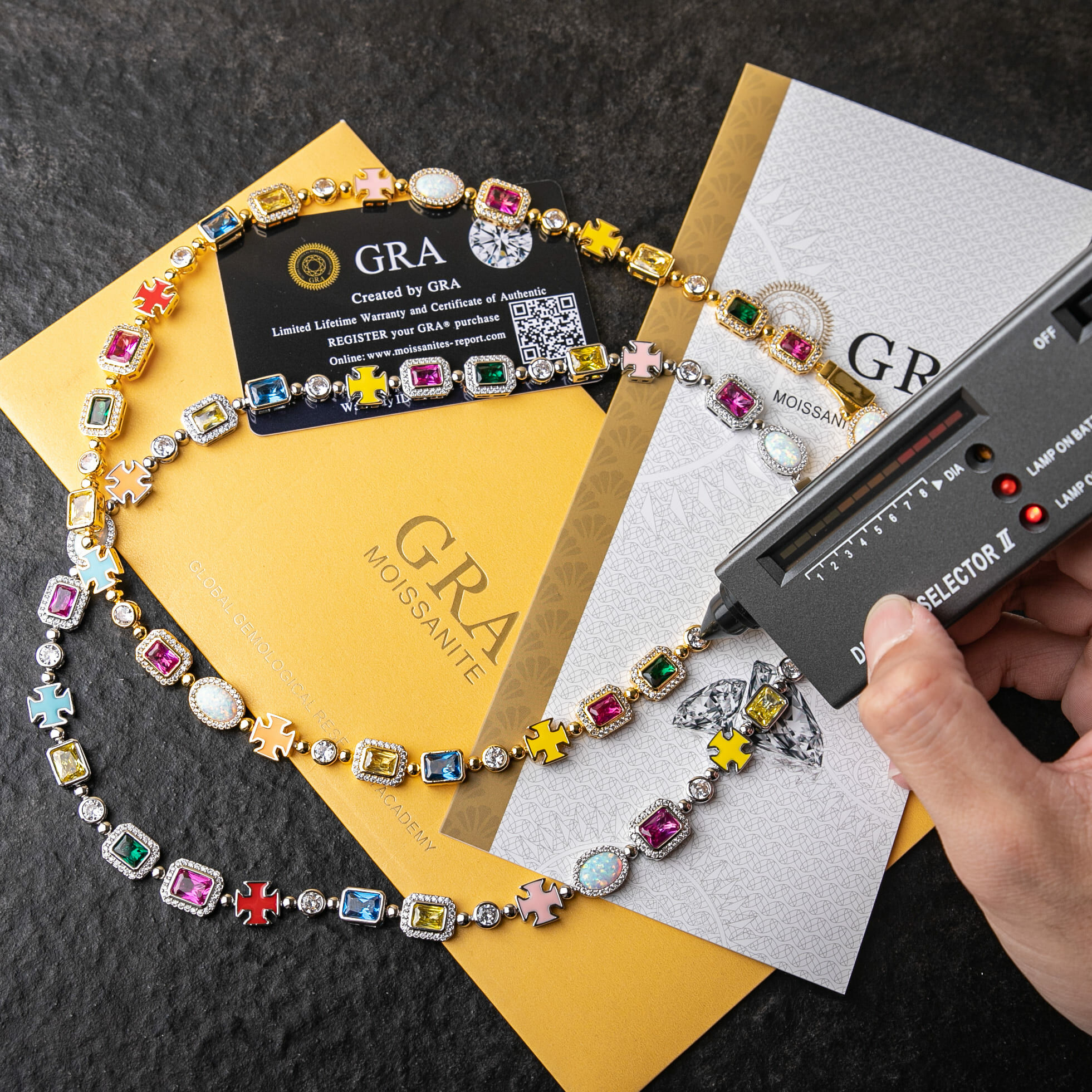 925純銀莫桑石10mm彩色中央寶石珐瑯十字架項鍊