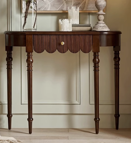 法式復古實木半圓靠牆桌