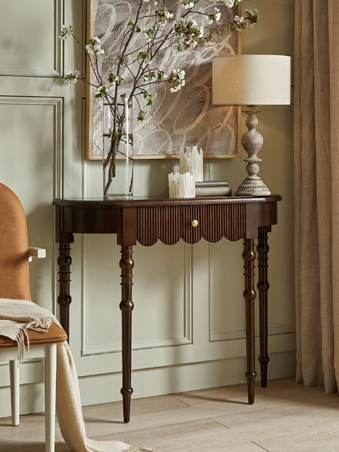 法式復古實木半圓靠牆桌