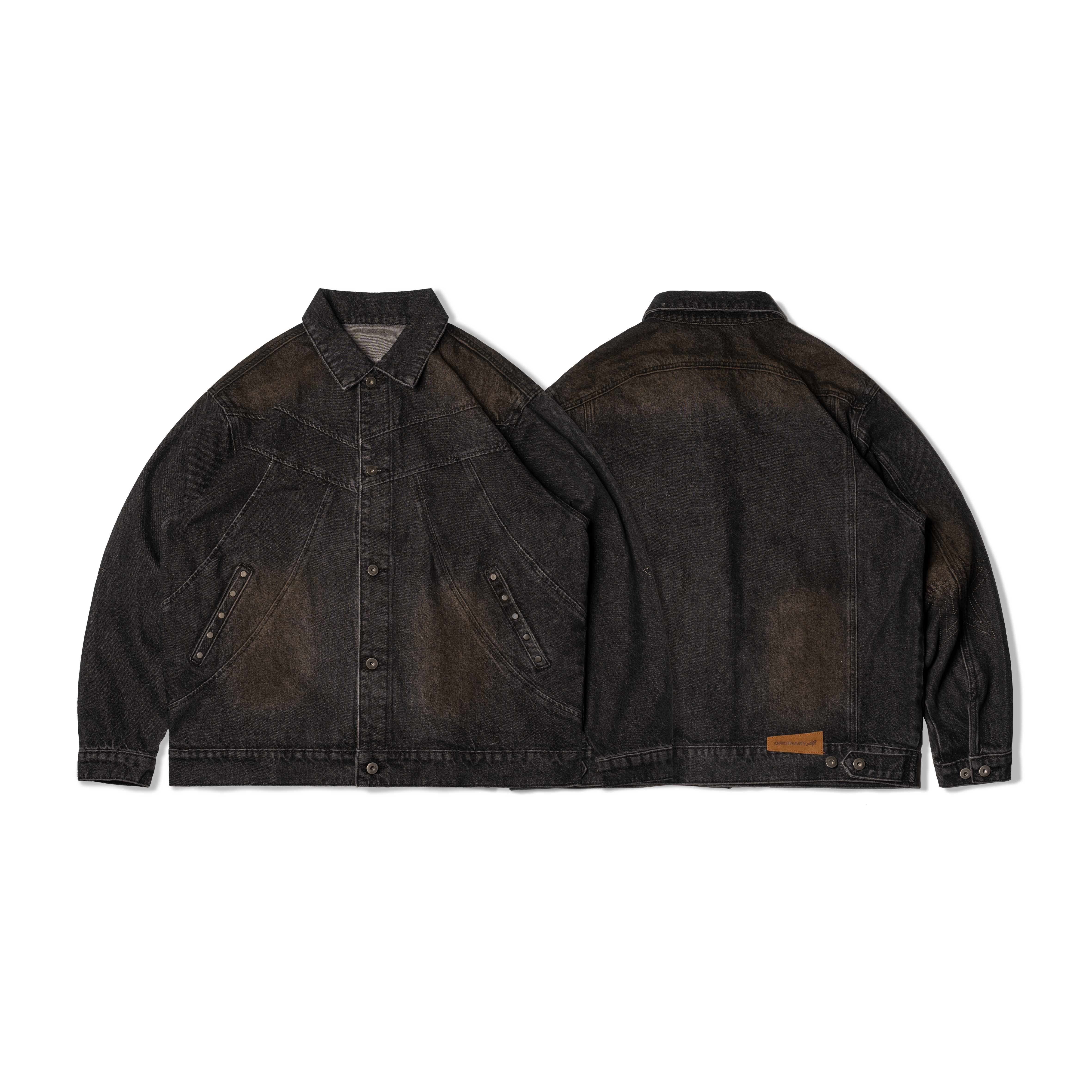 ORDINARY / 不規則卯釘牛仔外套 - 黑色,藍色