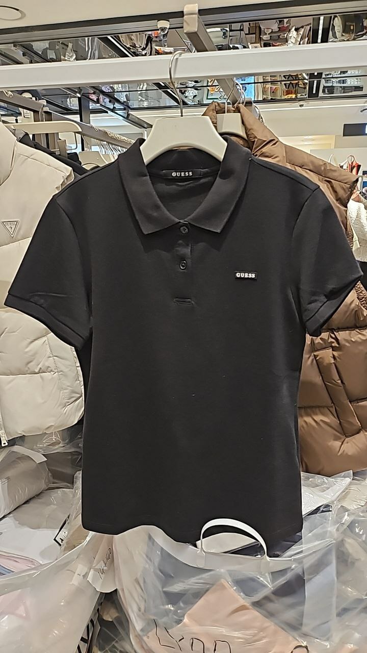 [K] GUESS WOMEN'S AEROCOOL PIQUE CARAT POLO SHIRT,BLACK, YO2K9471-BLK (KGU820)