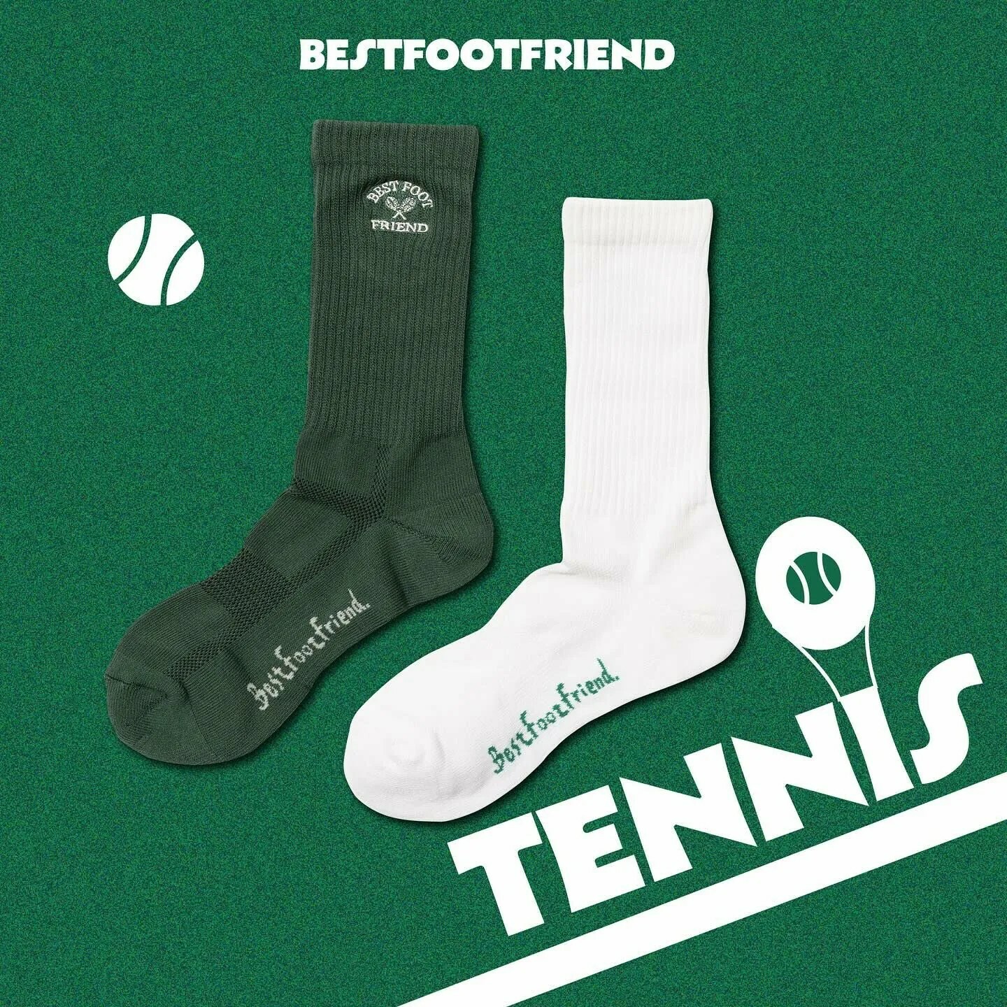 Best Foot Friend BFF Symptom Socks Tennis 網球 刺繡 長襪 綠 白