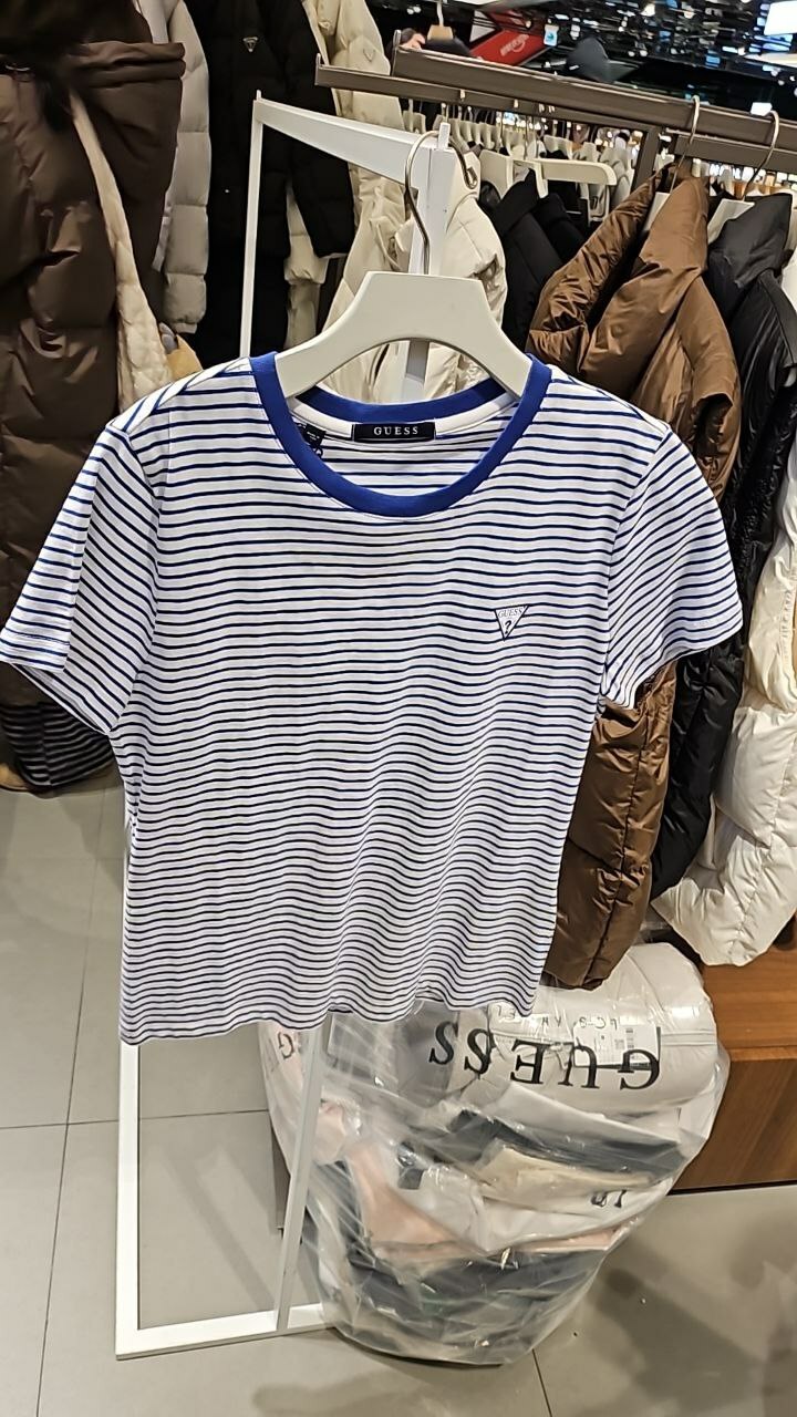 [K] GUESS WOMEN'S ORIGINAL MINI TRIANGLE SLUB SHORT SLEEVE T-SHIRT,BLUE, YO2K9481-BLU (KGU843)