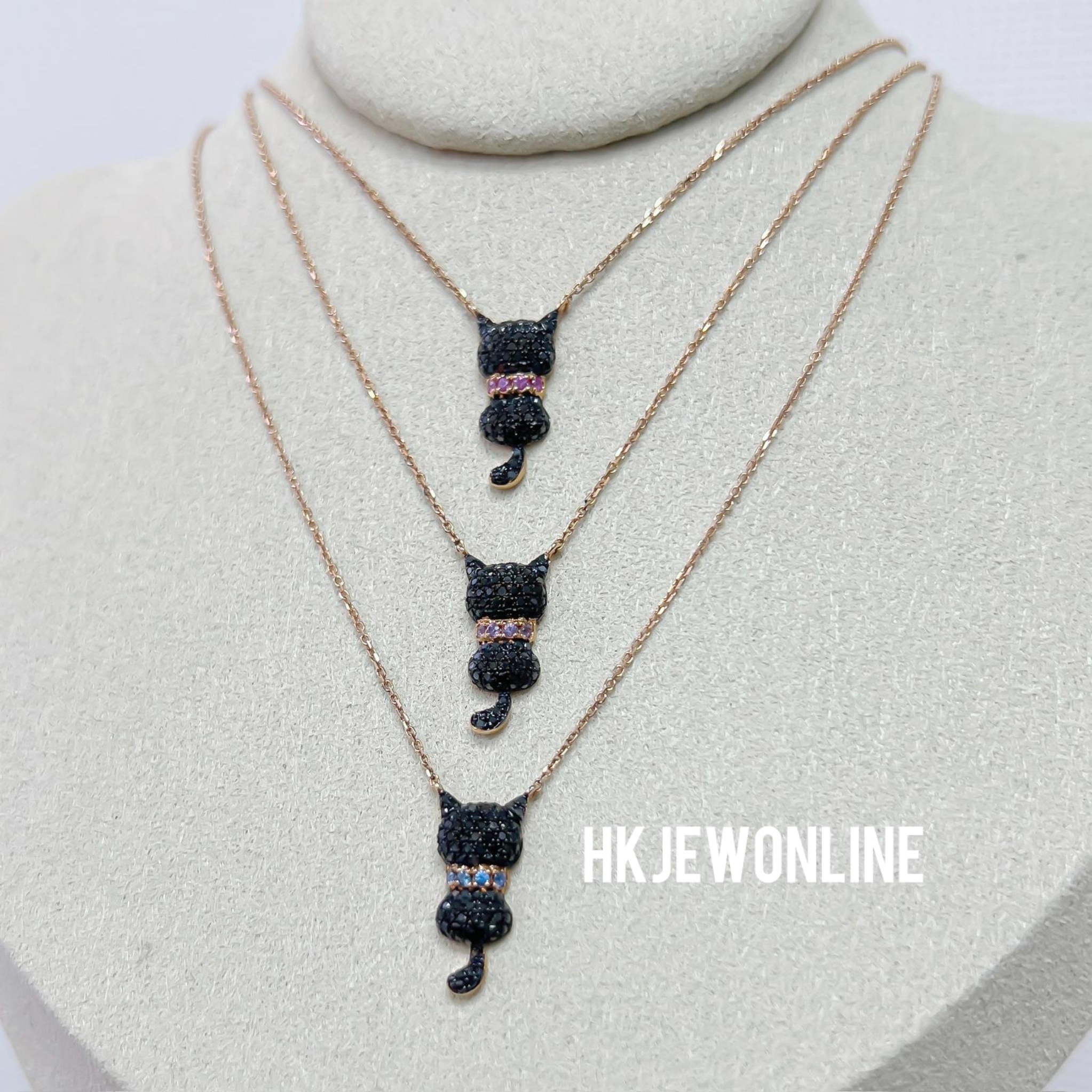 🐱 18K Rose Gold Black Cat Diamond Necklace