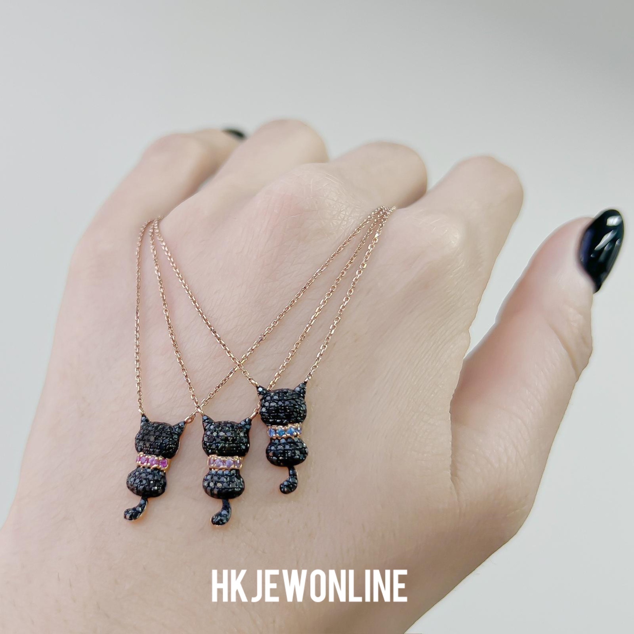 🐱 18K Rose Gold Black Cat Diamond Necklace
