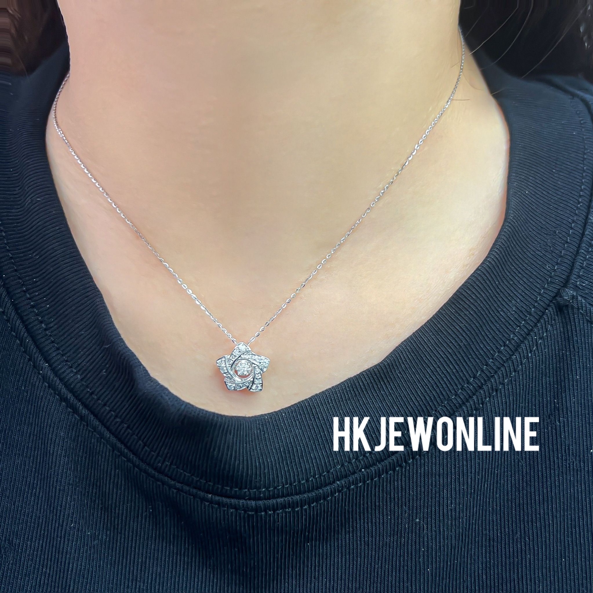 18K White Gold Dancing Daimond Pendant ( Chain Included )