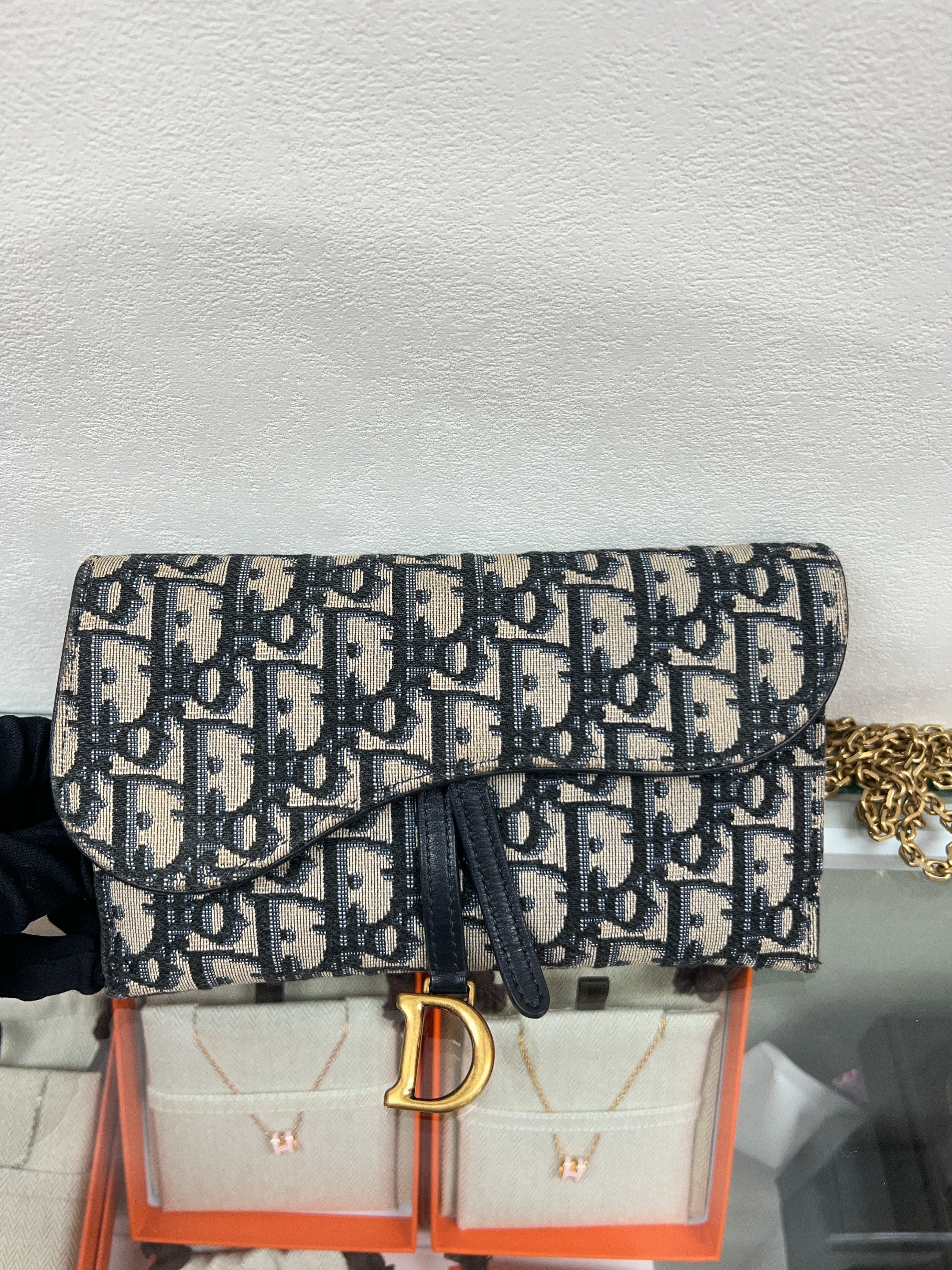 Dior saddle woc wallet on chain (blue oblique)