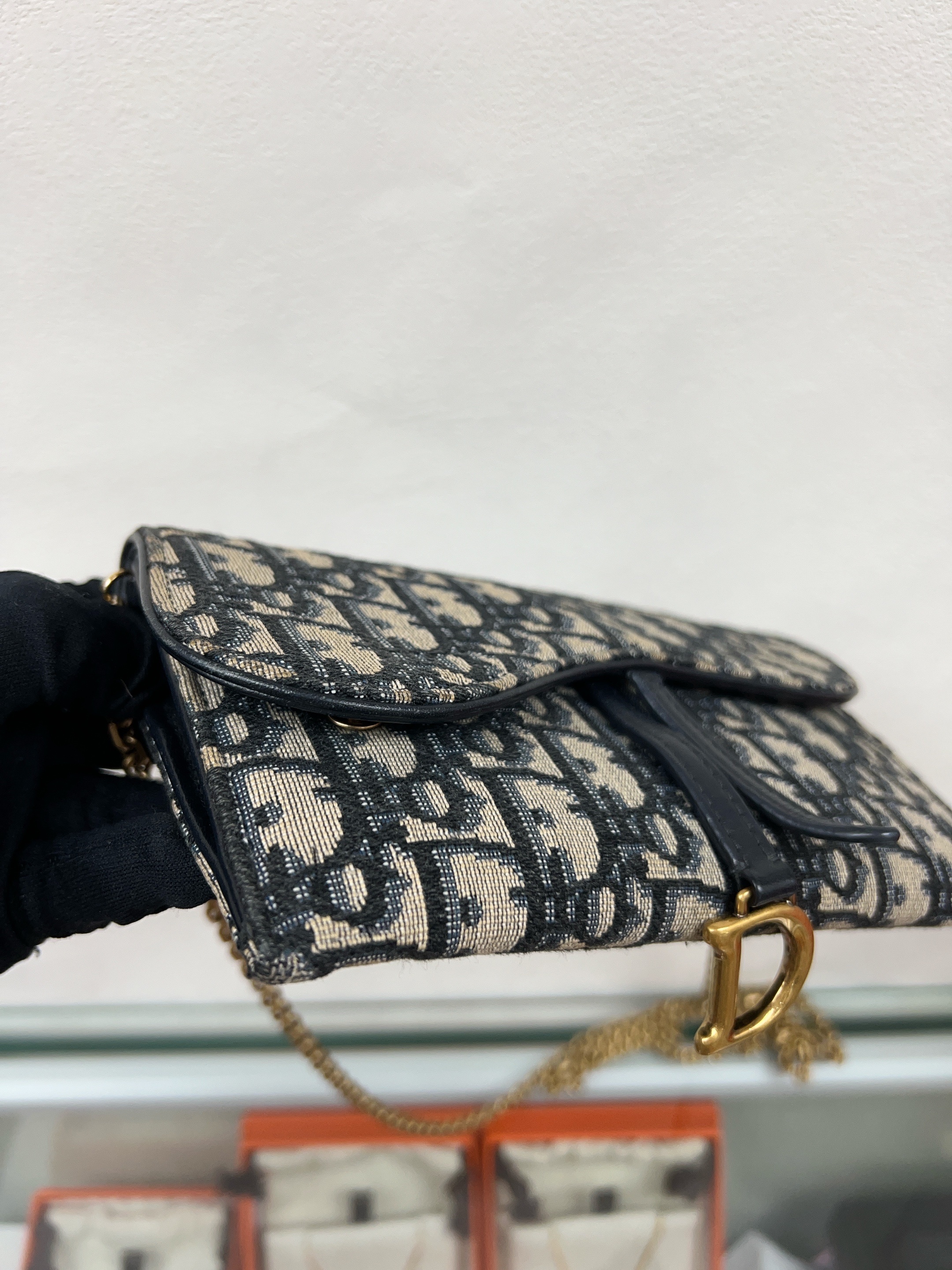 Dior saddle woc wallet on chain (blue oblique)