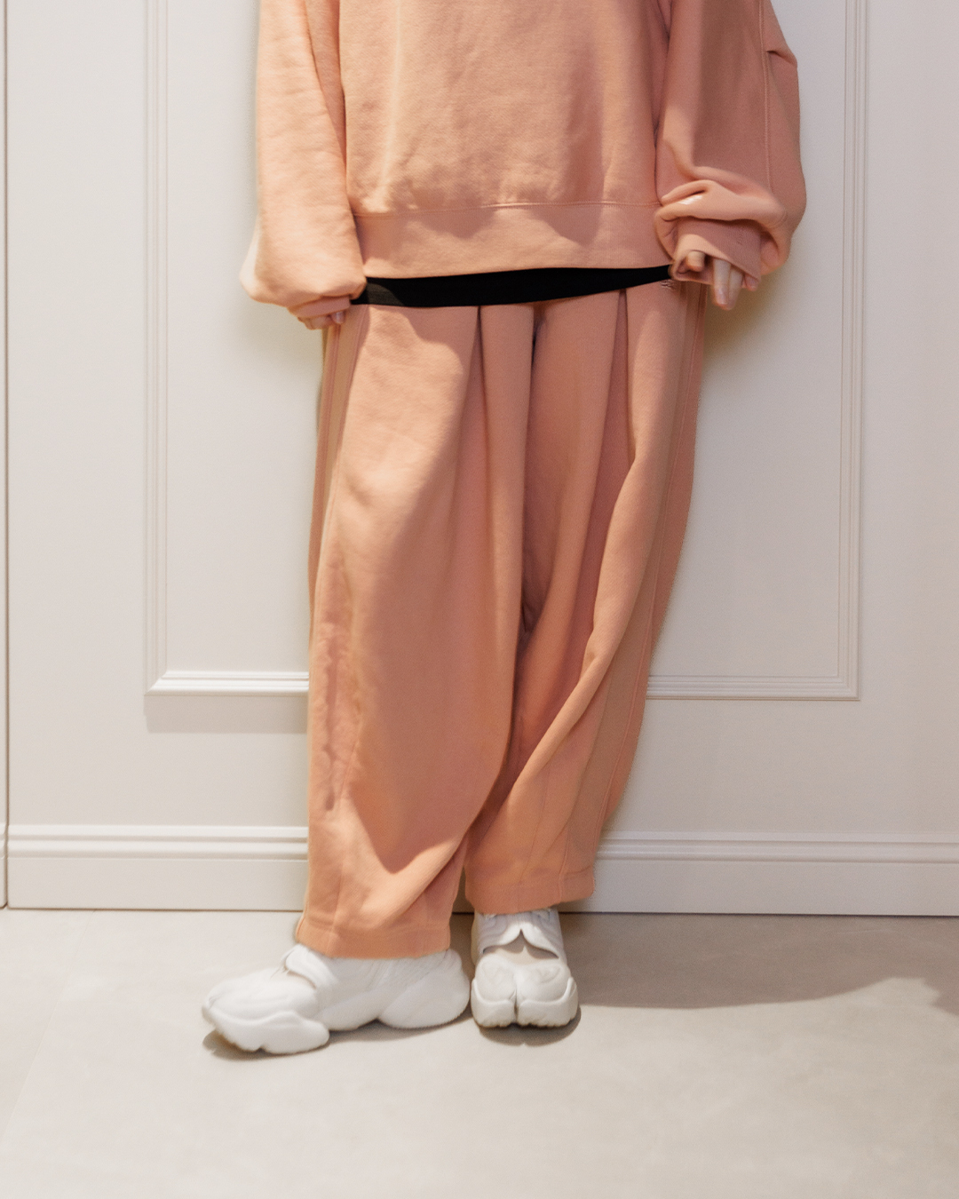 柔軟手感 側邊內襯設計 繭型寬棉褲－時髦粉色