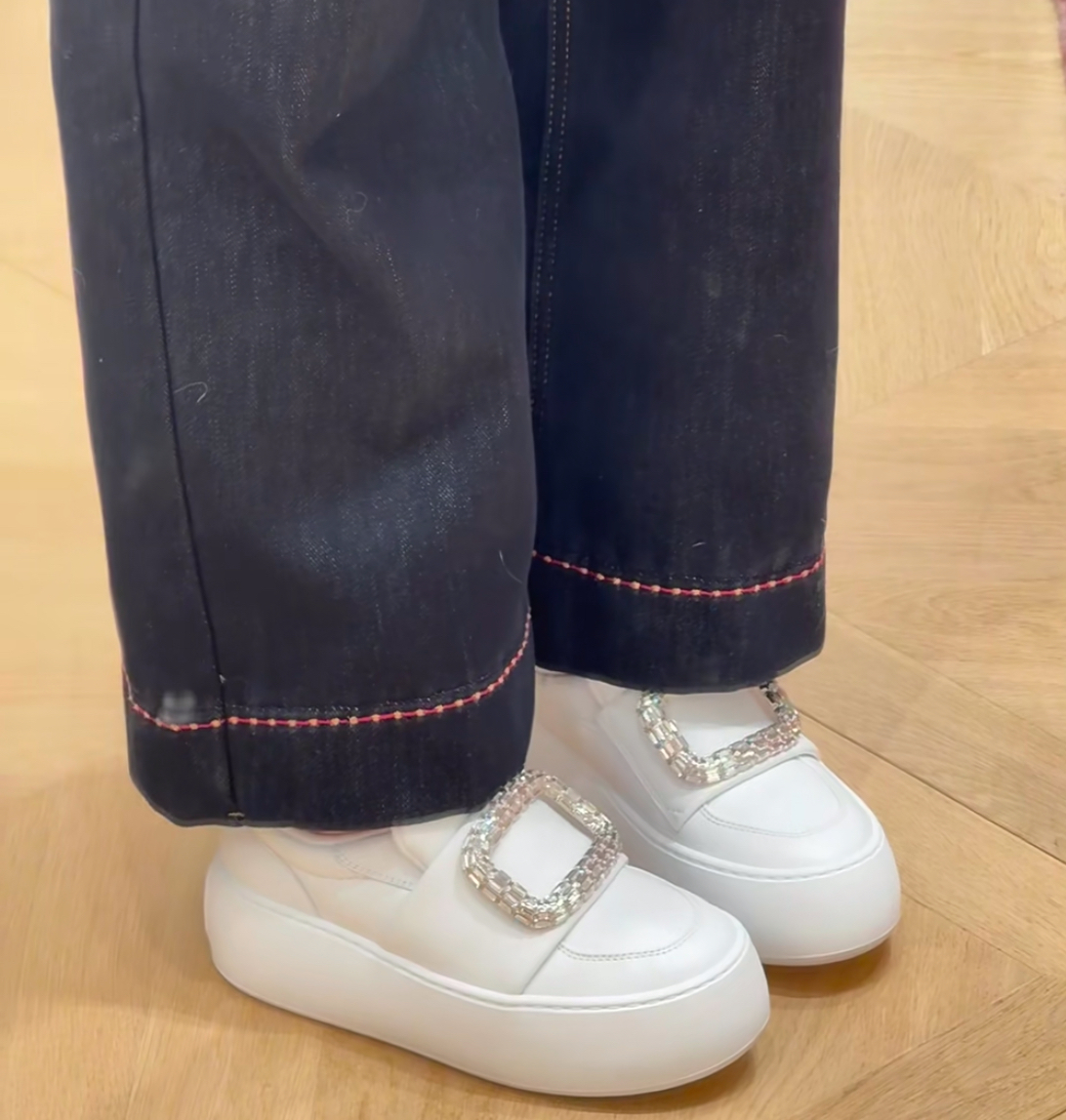 RV方扣白色厚底鞋 -M