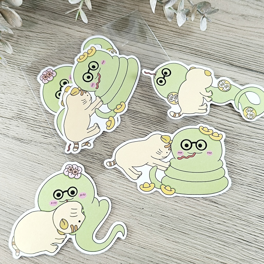 盛盛工作室．貓蛇大戰 和紙貼紙包(3入)